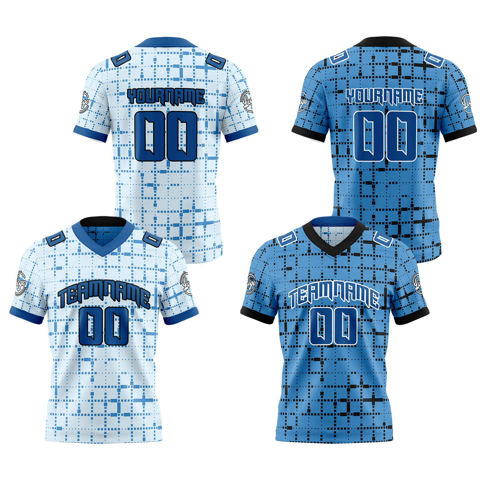 Custom White Blue Reversible Football Jersey Personalized Gradient Football Shirts for Men Printed Team Name Number Logo