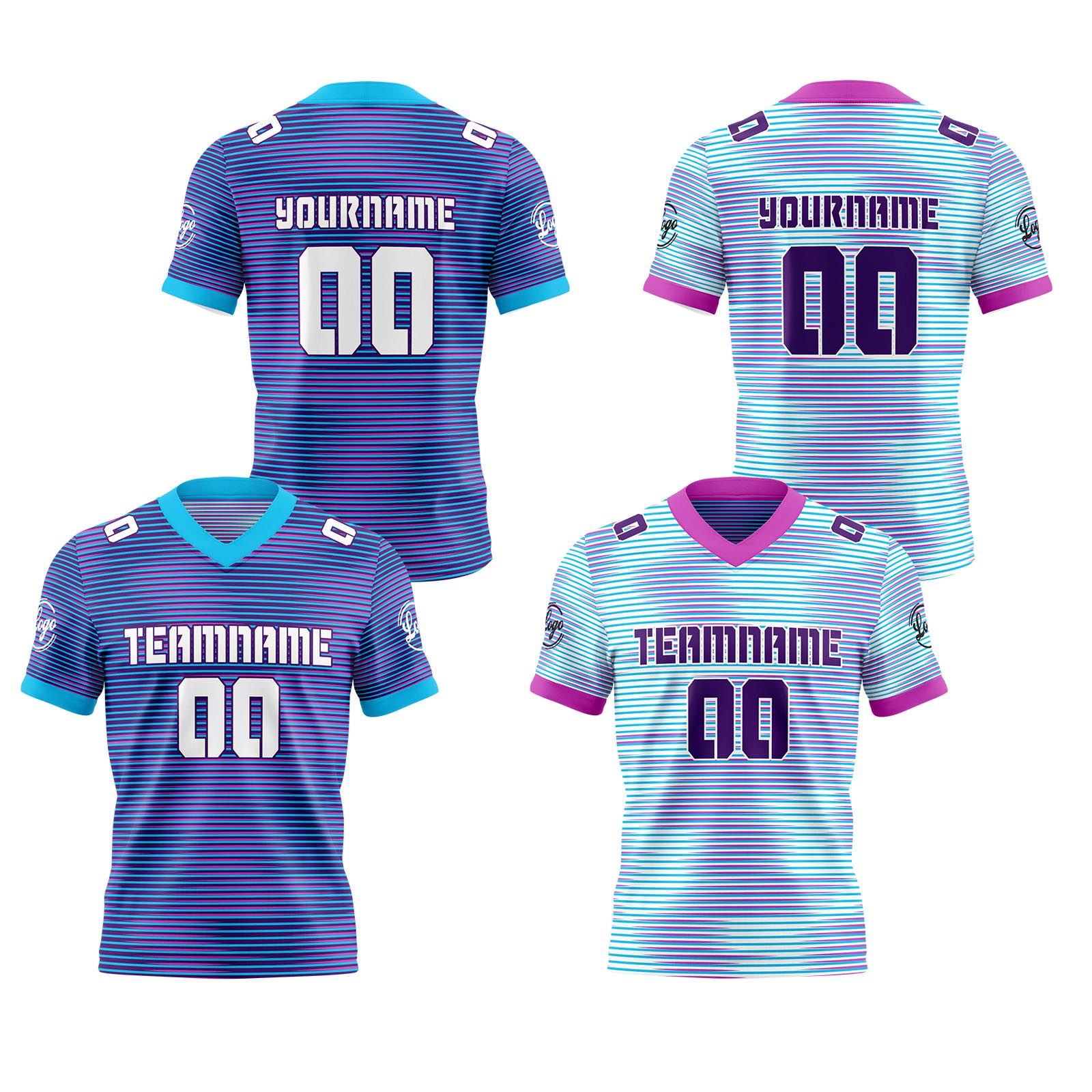 Custom Blue Rose Reversible Football Jersey Personalized Gradient Football Shirts for Men Printed Team Name Number Logo