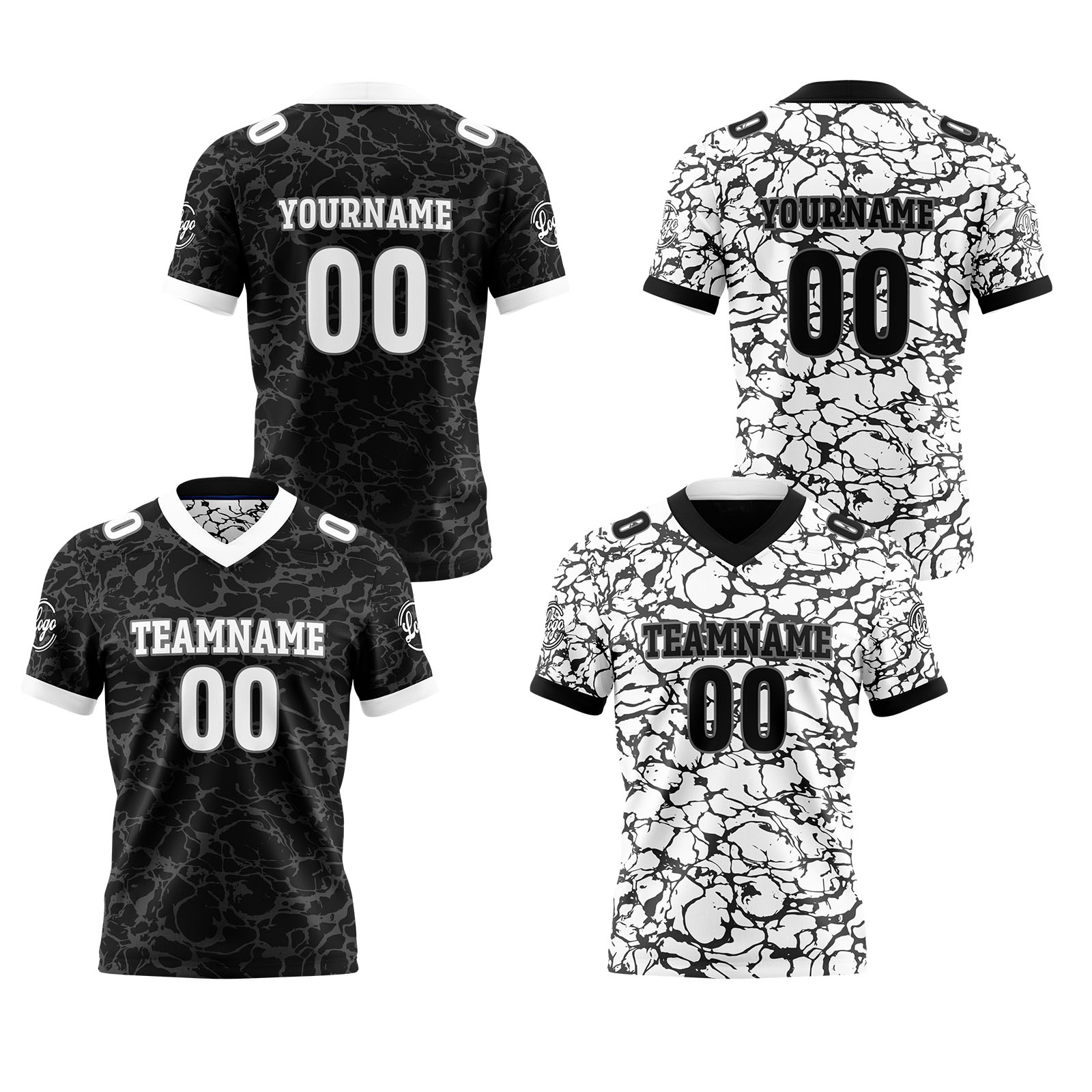Custom Black White Reversible Football Jersey Personalized Gradient Football Shirts for Men Printed Team Name Number Logo
