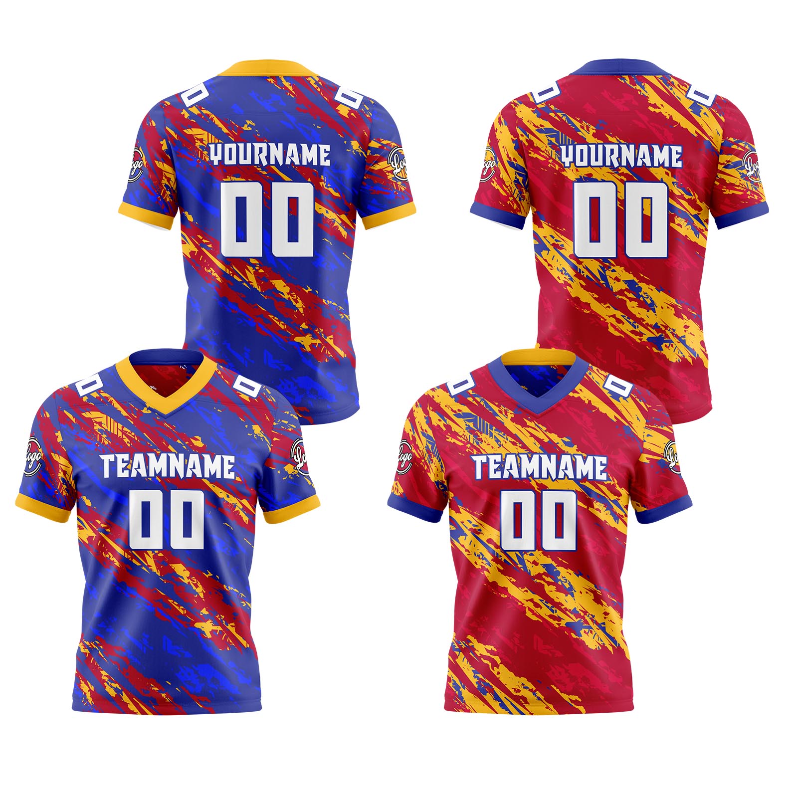Custom Blue Orange Reversible Football Jersey Personalized Gradient Football Shirts for Men Printed Team Name Number Logo