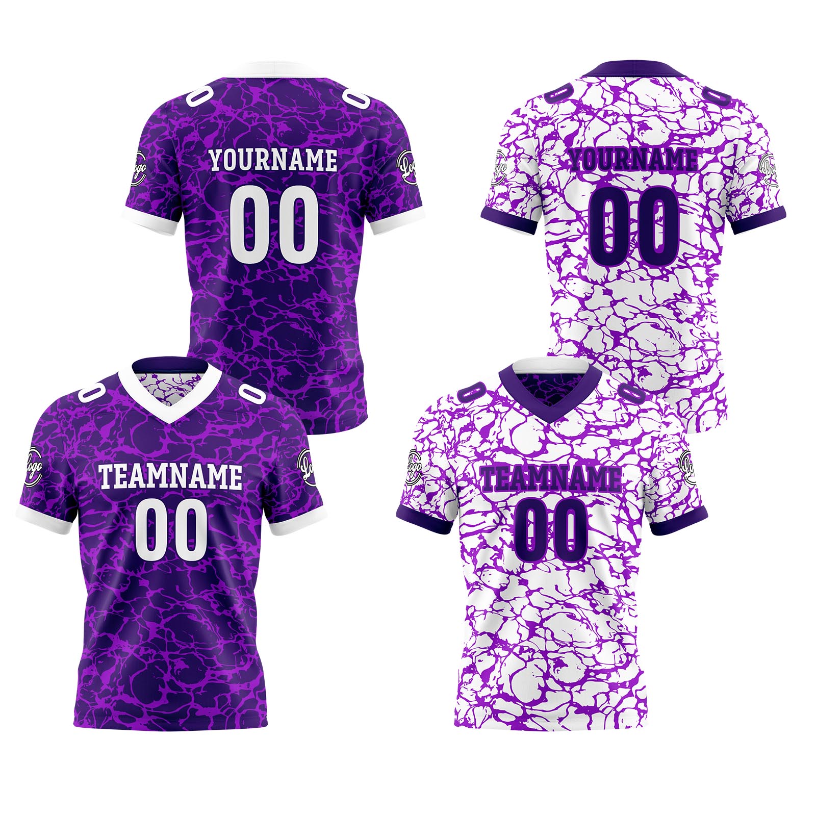Custom Purple White Reversible Football Jersey Personalized Gradient Football Shirts for Men Printed Team Name Number Logo
