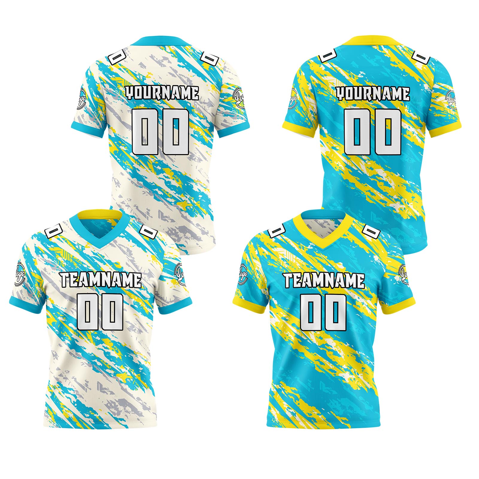 Custom Blue  Yellow Reversible Football Jersey Personalized Gradient Football Shirts for Men Printed Team Name Number Logo
