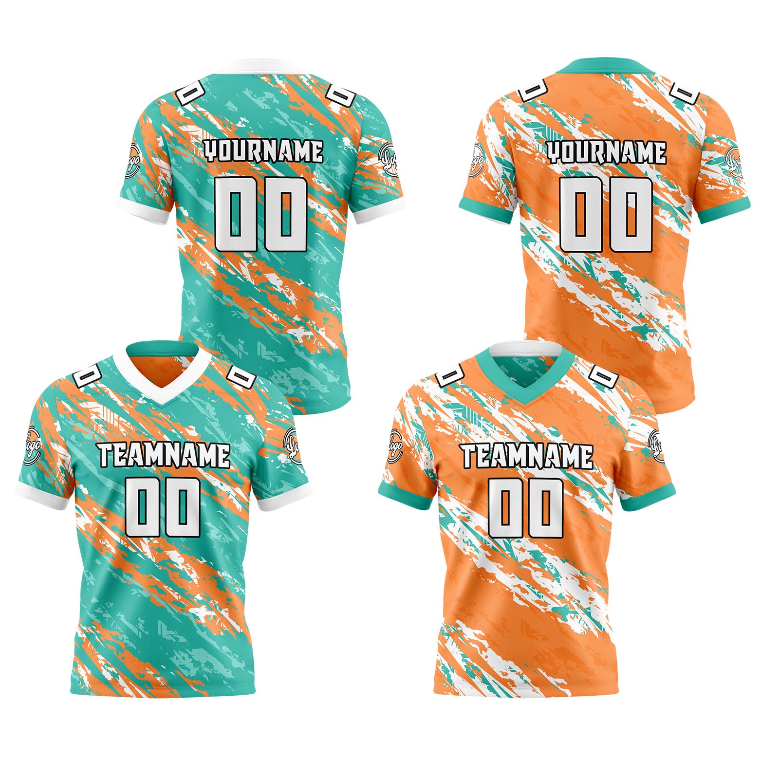 Custom Blue Orange Reversible Football Jersey Personalized Gradient Football Shirts for Men Printed Team Name Number Logo