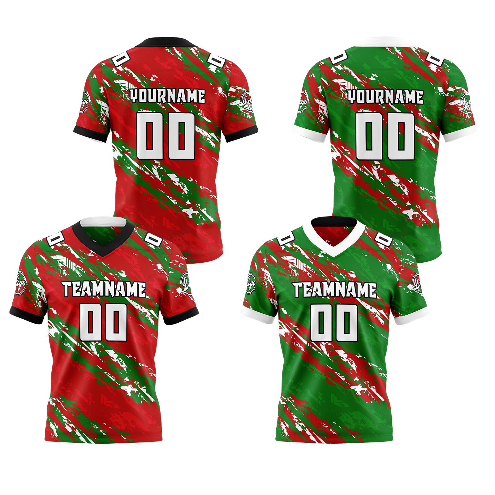 Custom Red  Green Reversible Football Jersey Personalized Gradient Football Shirts for Men Printed Team Name Number Logo