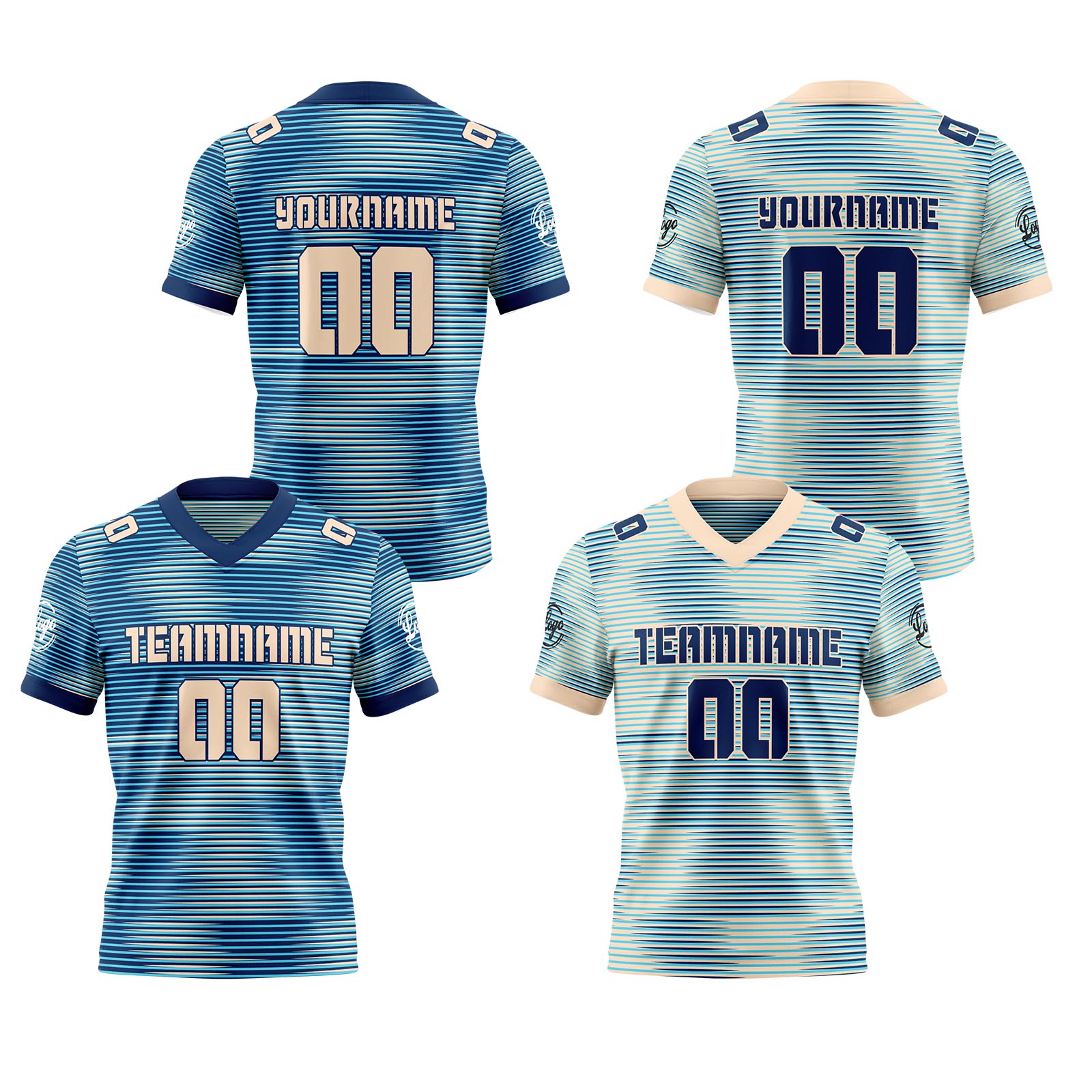 Custom Flesh Blue Reversible Football Jersey Personalized Gradient Football Shirts for Men Printed Team Name Number Logo