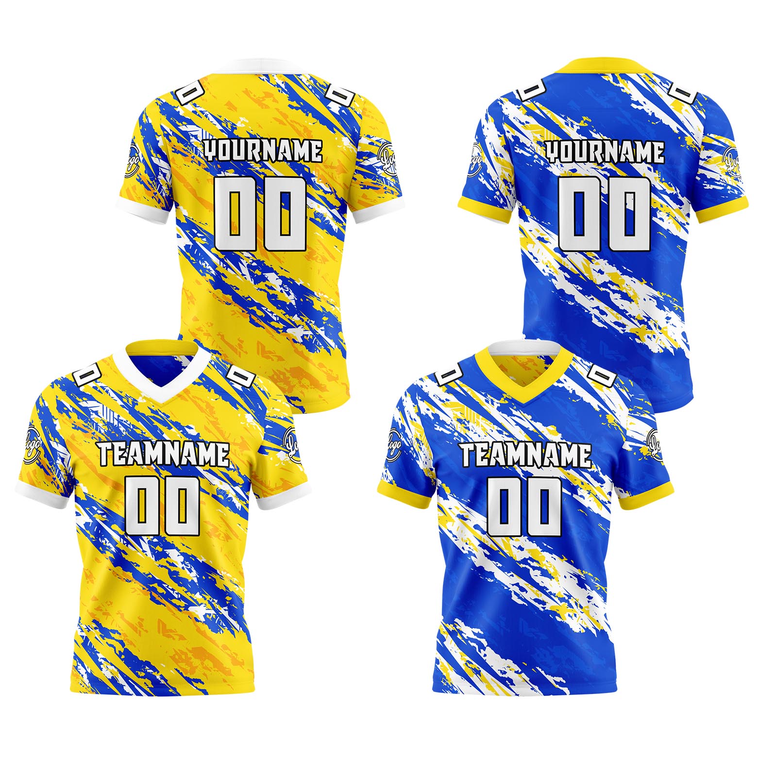 Custom Yellow Blue Reversible Football Jersey Personalized Gradient Football Shirts for Men Printed Team Name Number Logo