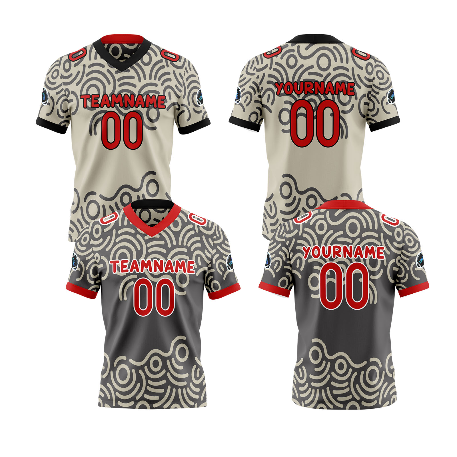 Custom Gray Red Reversible Football Jersey Personalized Gradient Football Shirts for Men Printed Team Name Number Logo