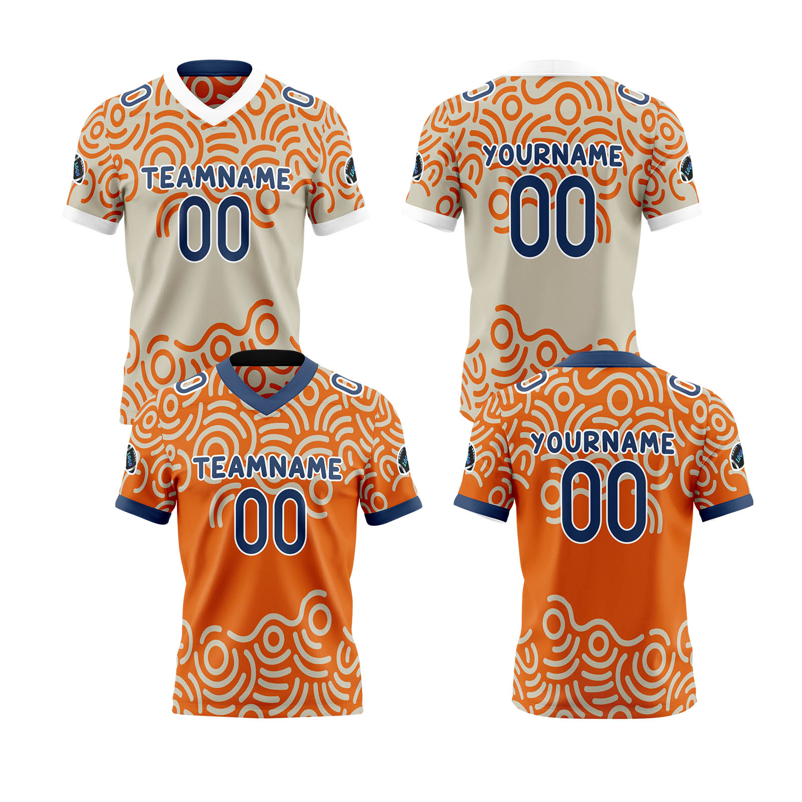 Custom Orange Blue Reversible Football Jersey Personalized Gradient Football Shirts for Men Printed Team Name Number Logo