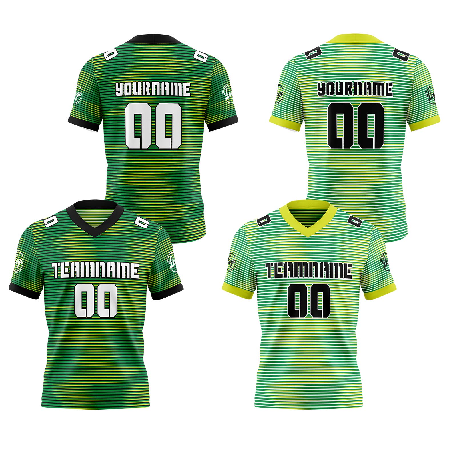 Custom Green Yellow Reversible Football Jersey Personalized Gradient Football Shirts for Men Printed Team Name Number Logo