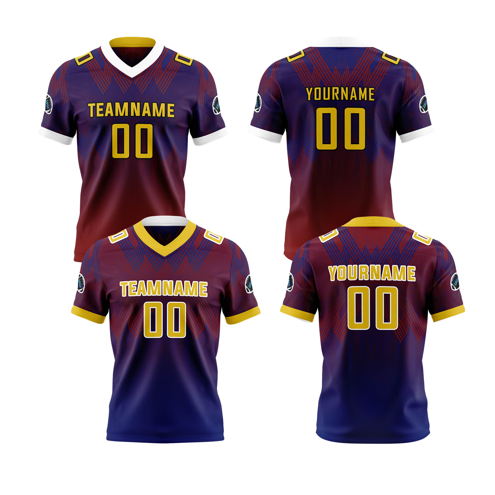 Custom Blue Purple Yellow Reversible Football Jersey Personalized Gradient Football Shirts for Men Printed Team Name Number Logo