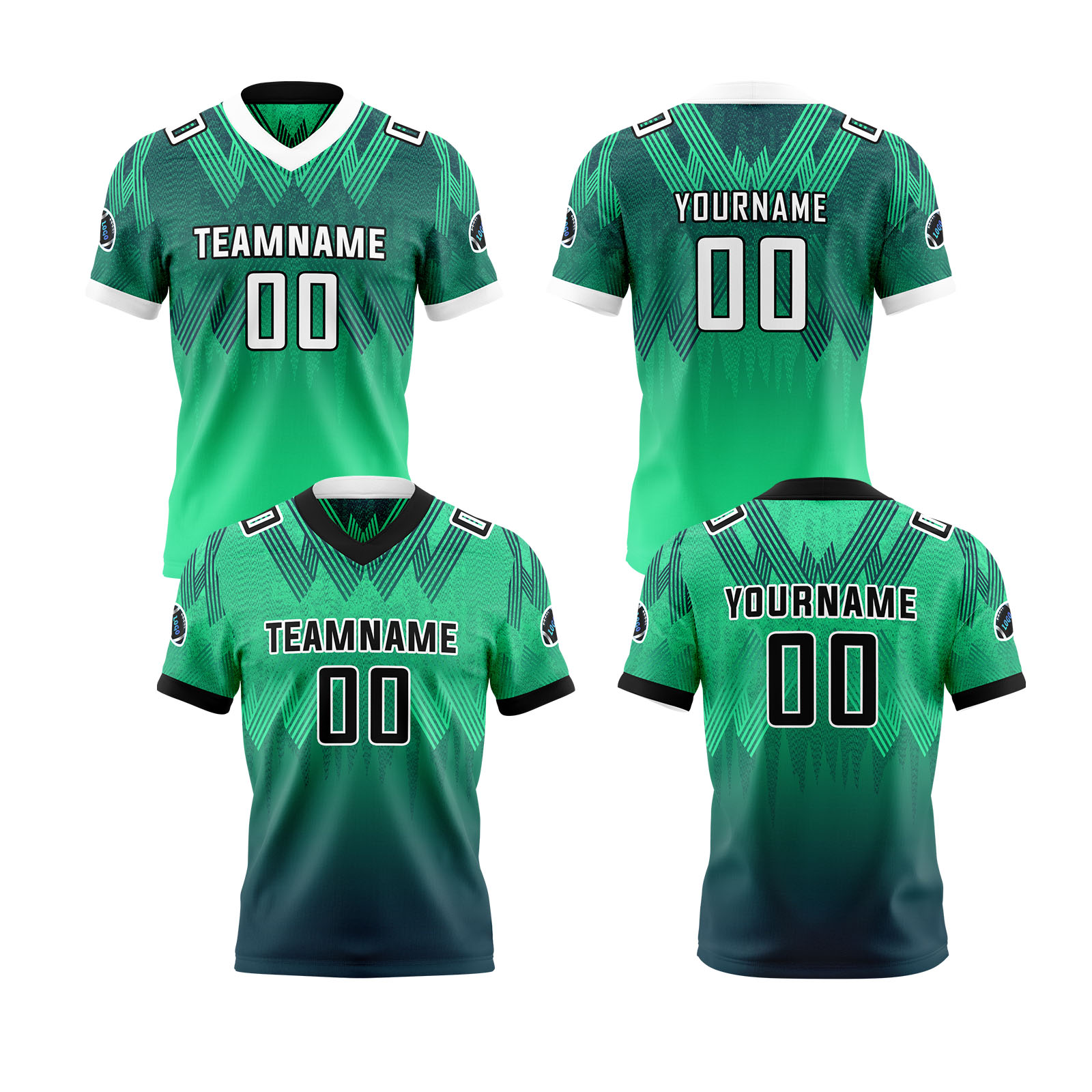 Custom Green Black Reversible Football Jersey Personalized Gradient Football Shirts for Men Printed Team Name Number Logo