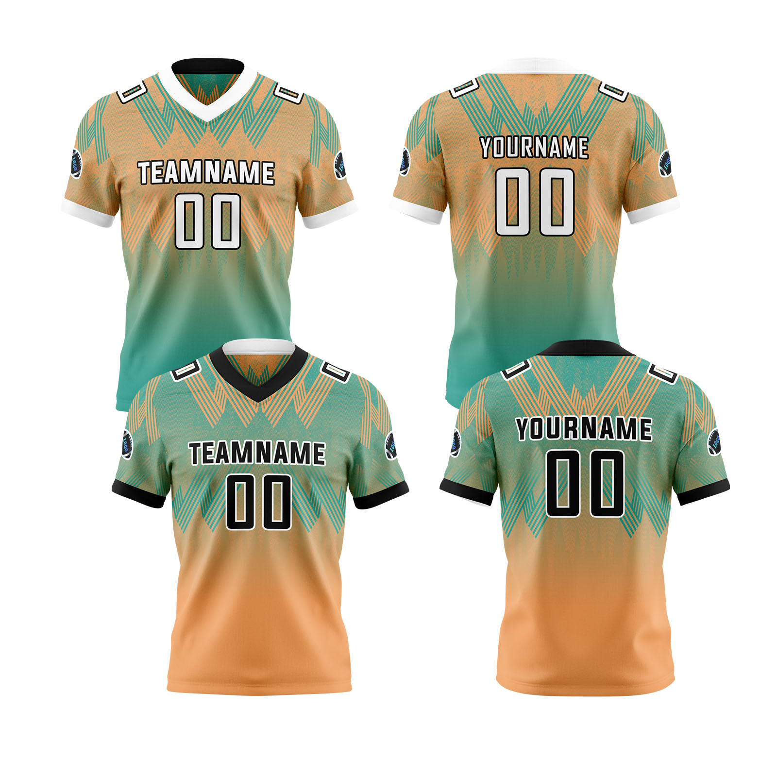 Custom Green Orange Reversible Football Jersey Personalized Gradient Football Shirts for Men Printed Team Name Number Logo