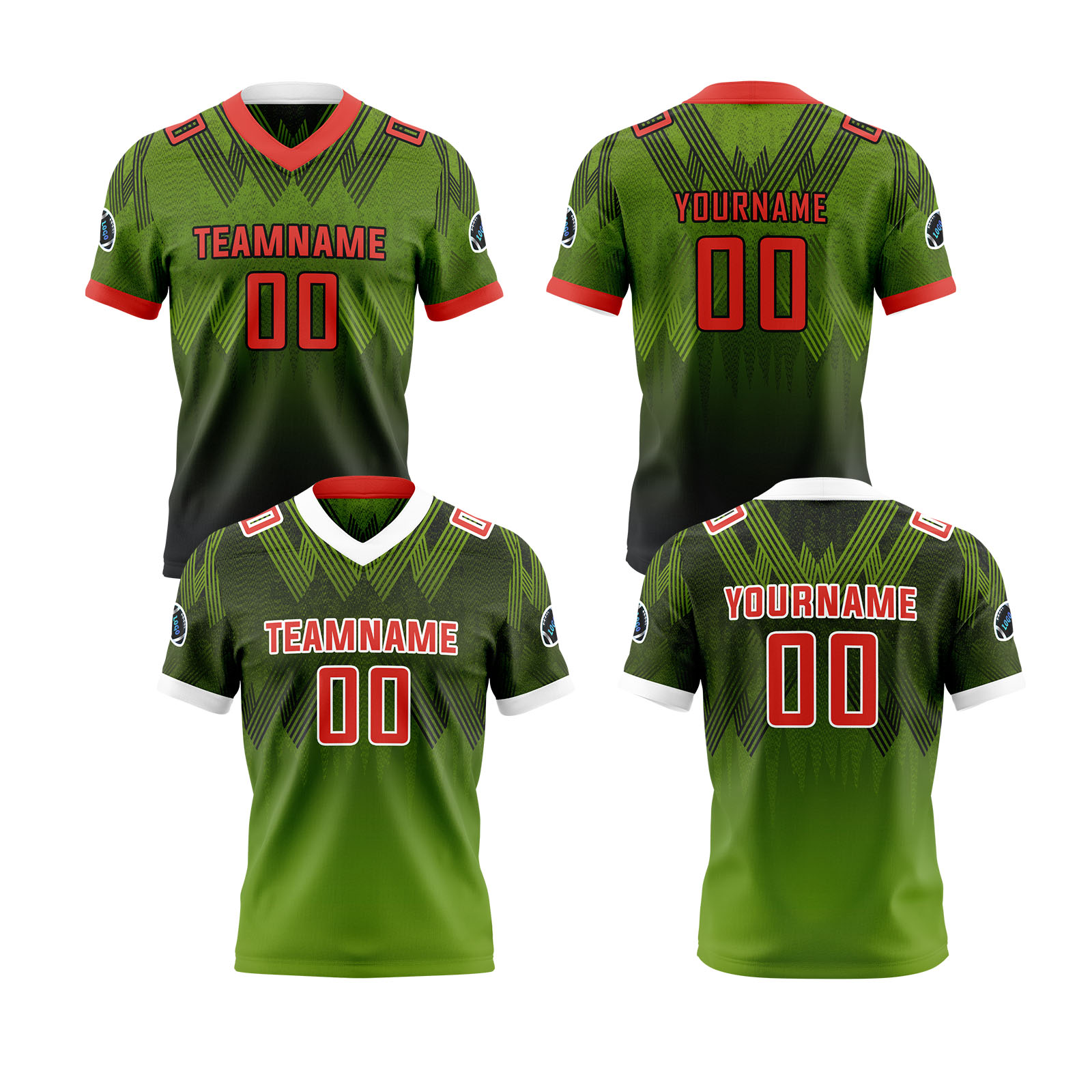 Custom Green Red Reversible Football Jersey Personalized Gradient Football Shirts for Men Printed Team Name Number Logo