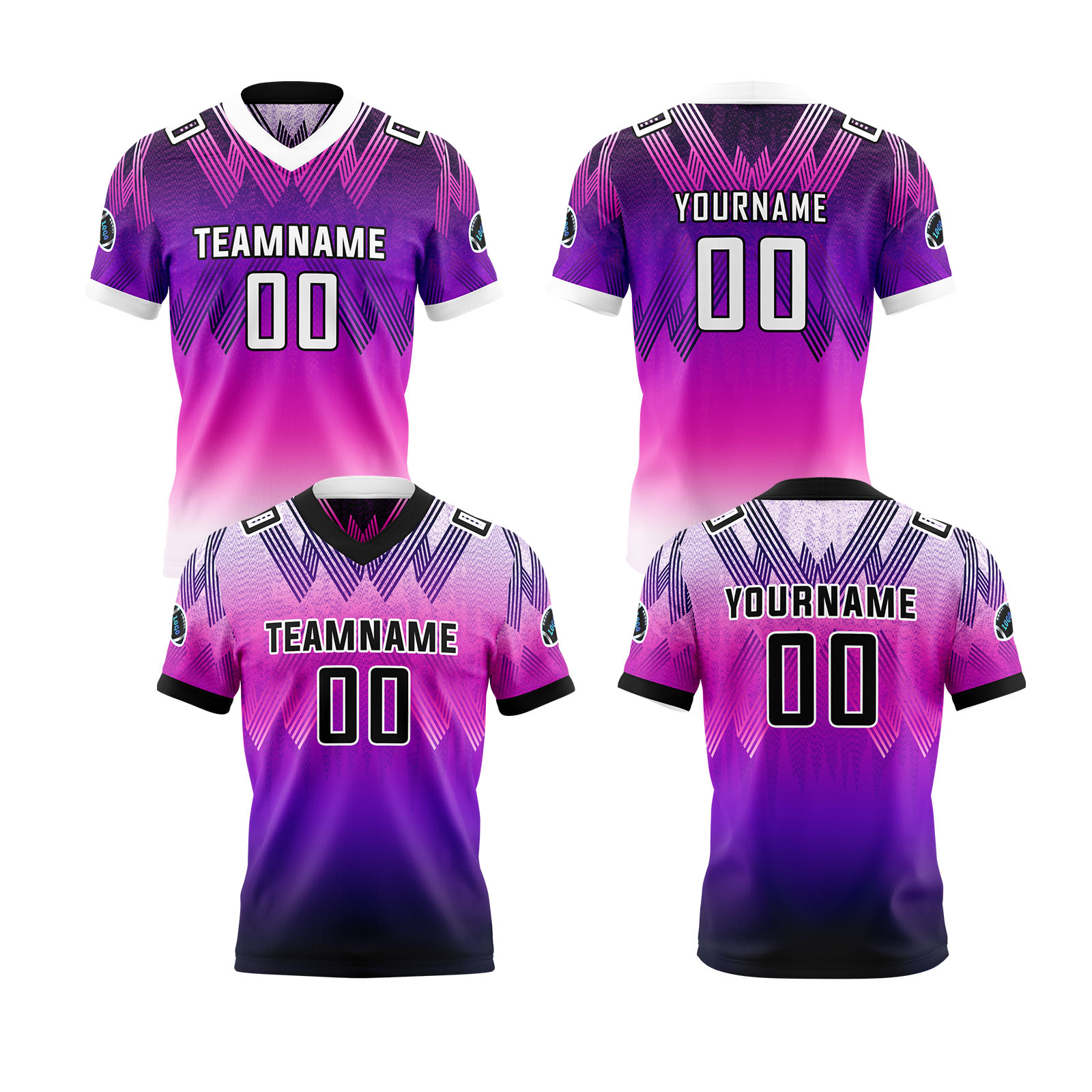 Custom Purple Black Reversible Football Jersey Personalized Gradient Football Shirts for Men Printed Team Name Number Logo