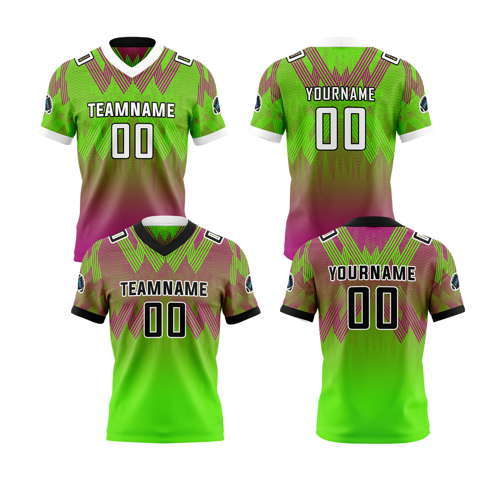 Custom Purple Green Reversible Football Jersey Personalized Gradient Football Shirts for Men Printed Team Name Number Logo