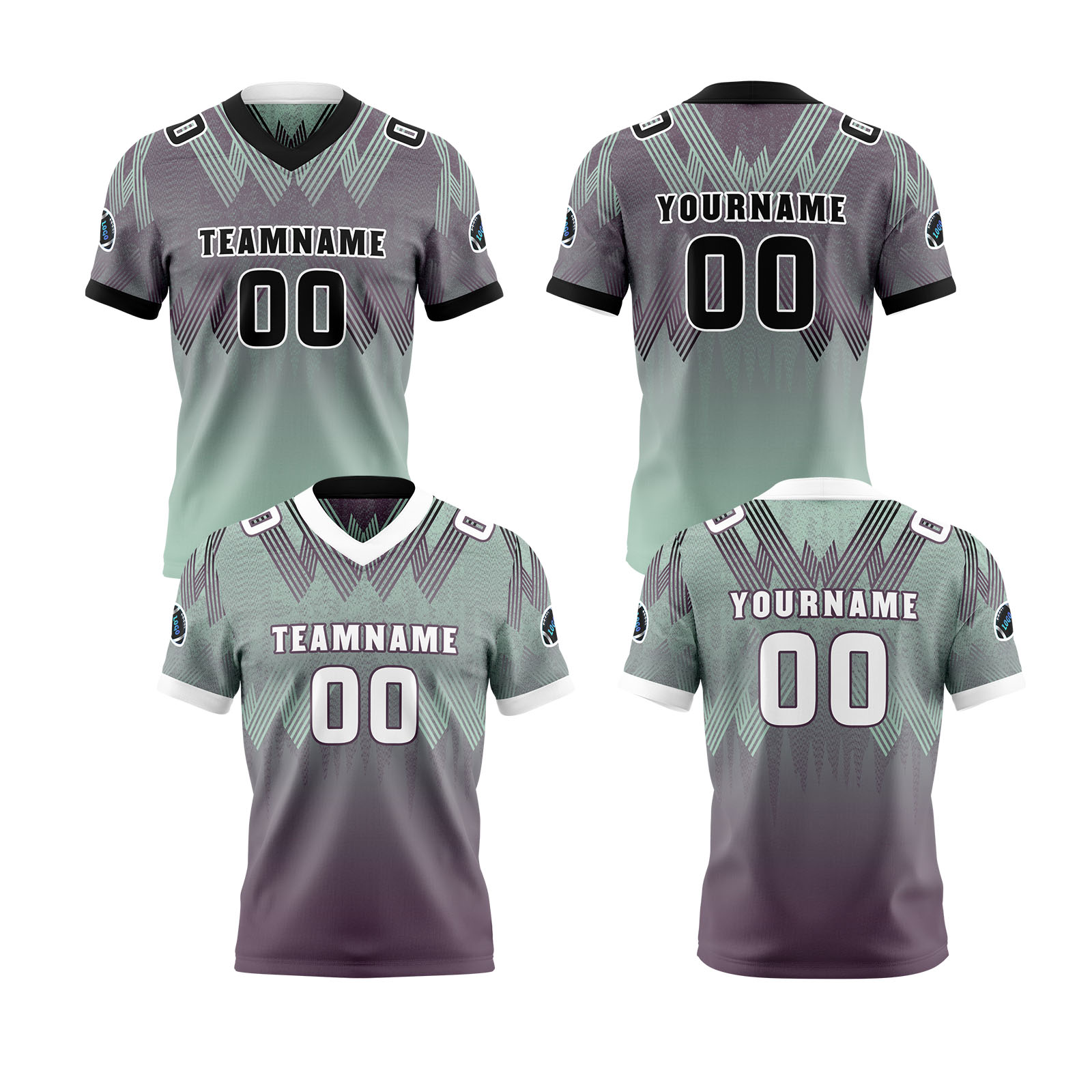 Custom Purple Green Reversible Football Jersey Personalized Gradient Football Shirts for Men Printed Team Name Number Logo