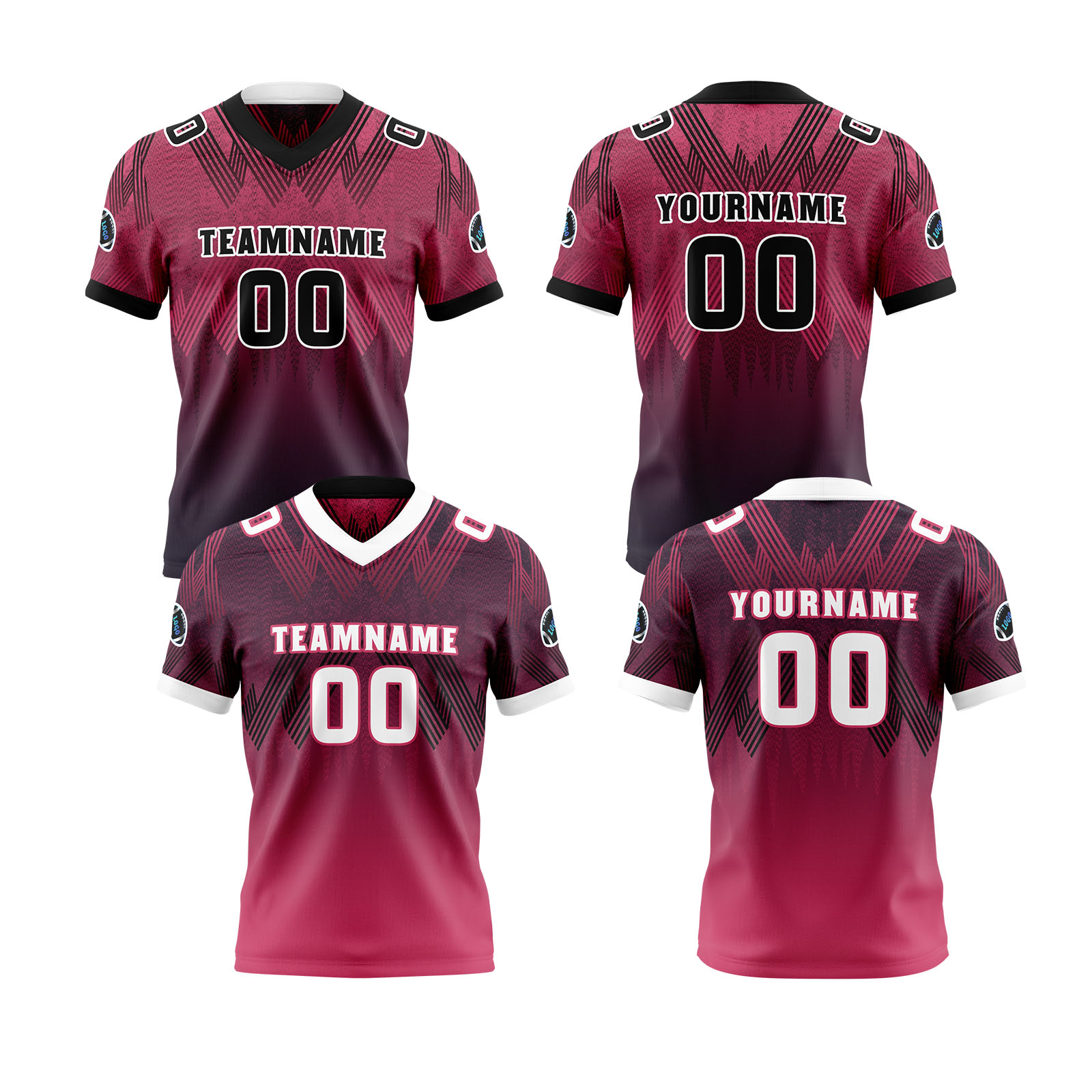 Custom Purple Pink Reversible Football Jersey Personalized Gradient Football Shirts for Men Printed Team Name Number Logo