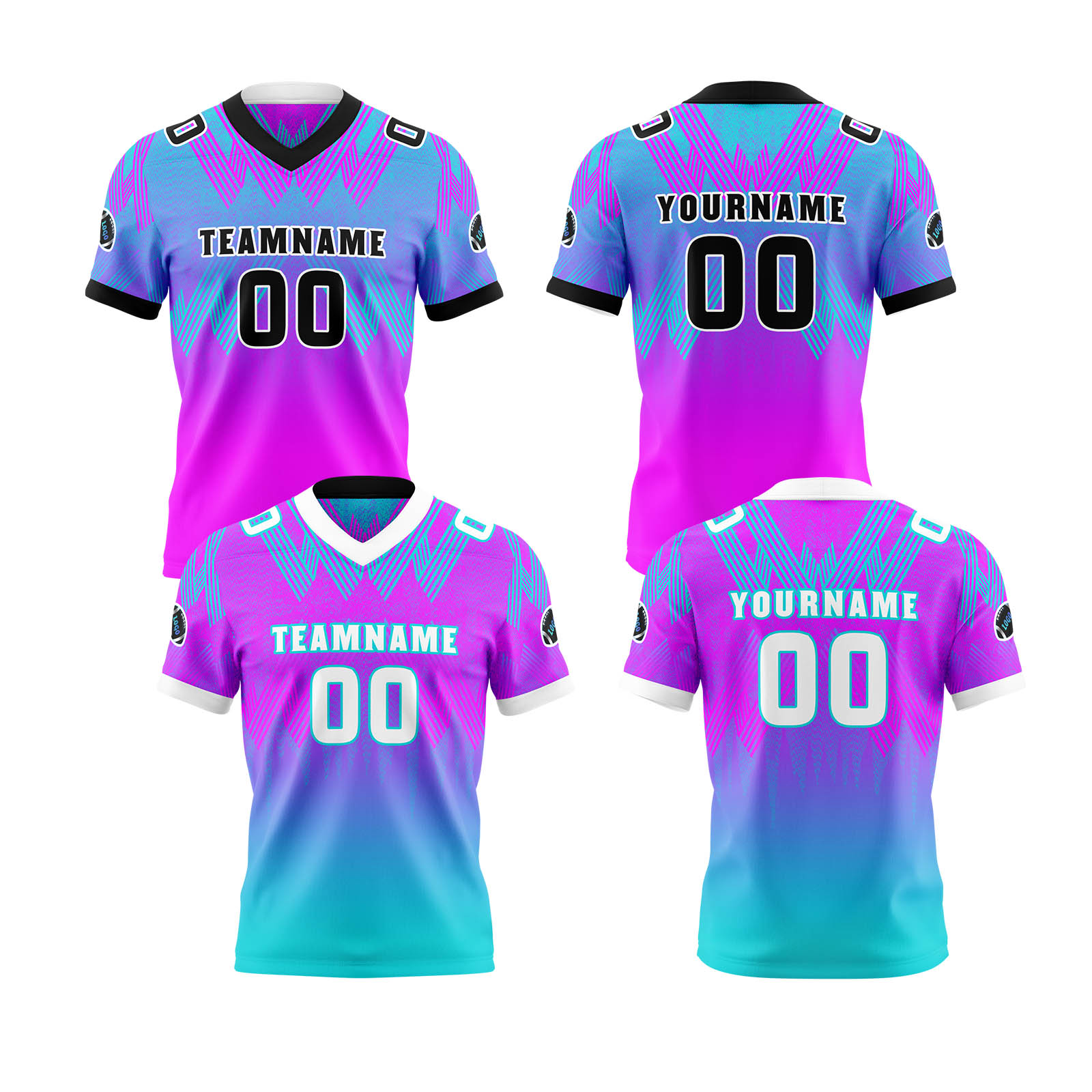 Custom Rose Blue Reversible Football Jersey Personalized Gradient Football Shirts for Men Printed Team Name Number Logo