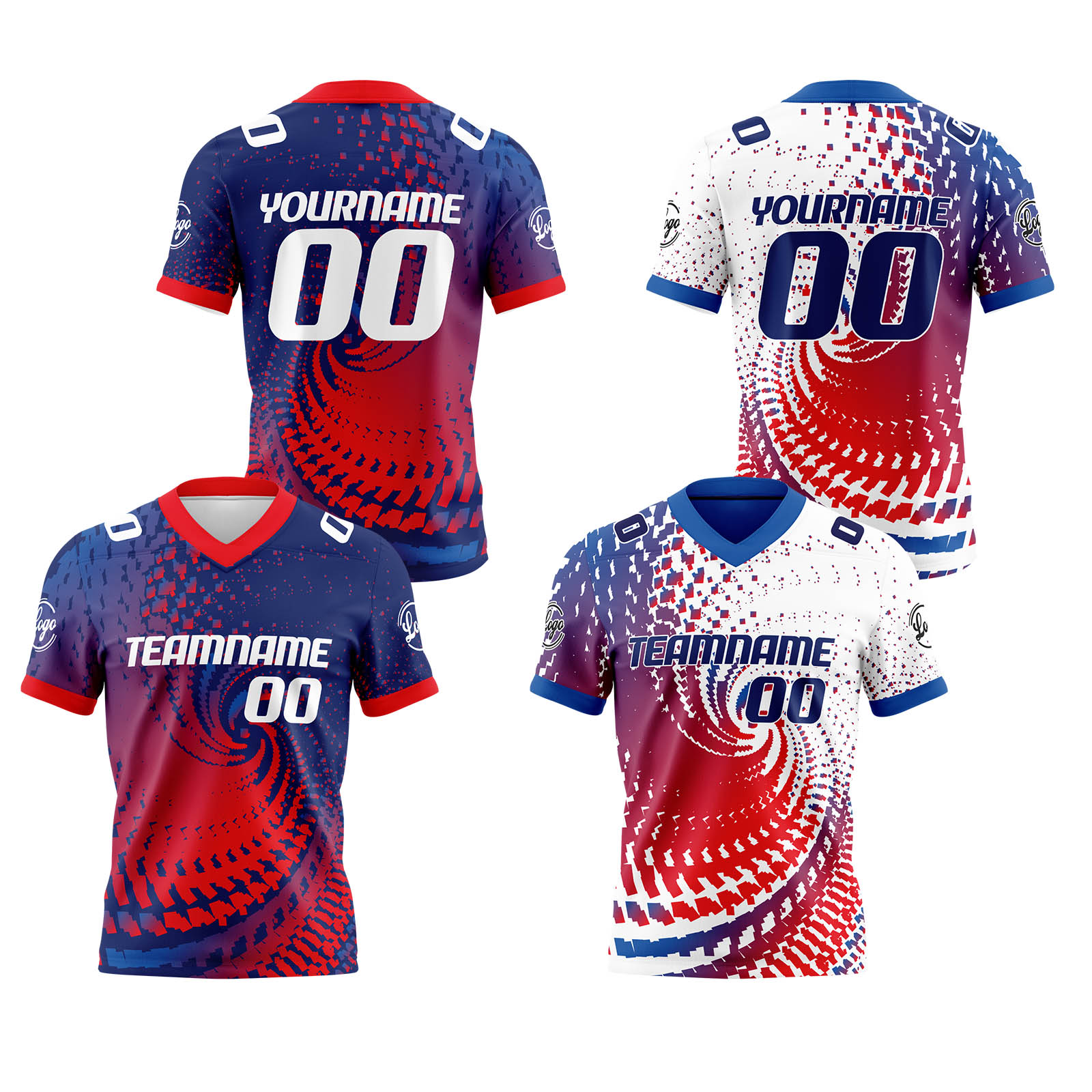 Custom Blue White Red Reversible Football Jersey Personalized Gradient Football Shirts for Men Printed Team Name Number Logo