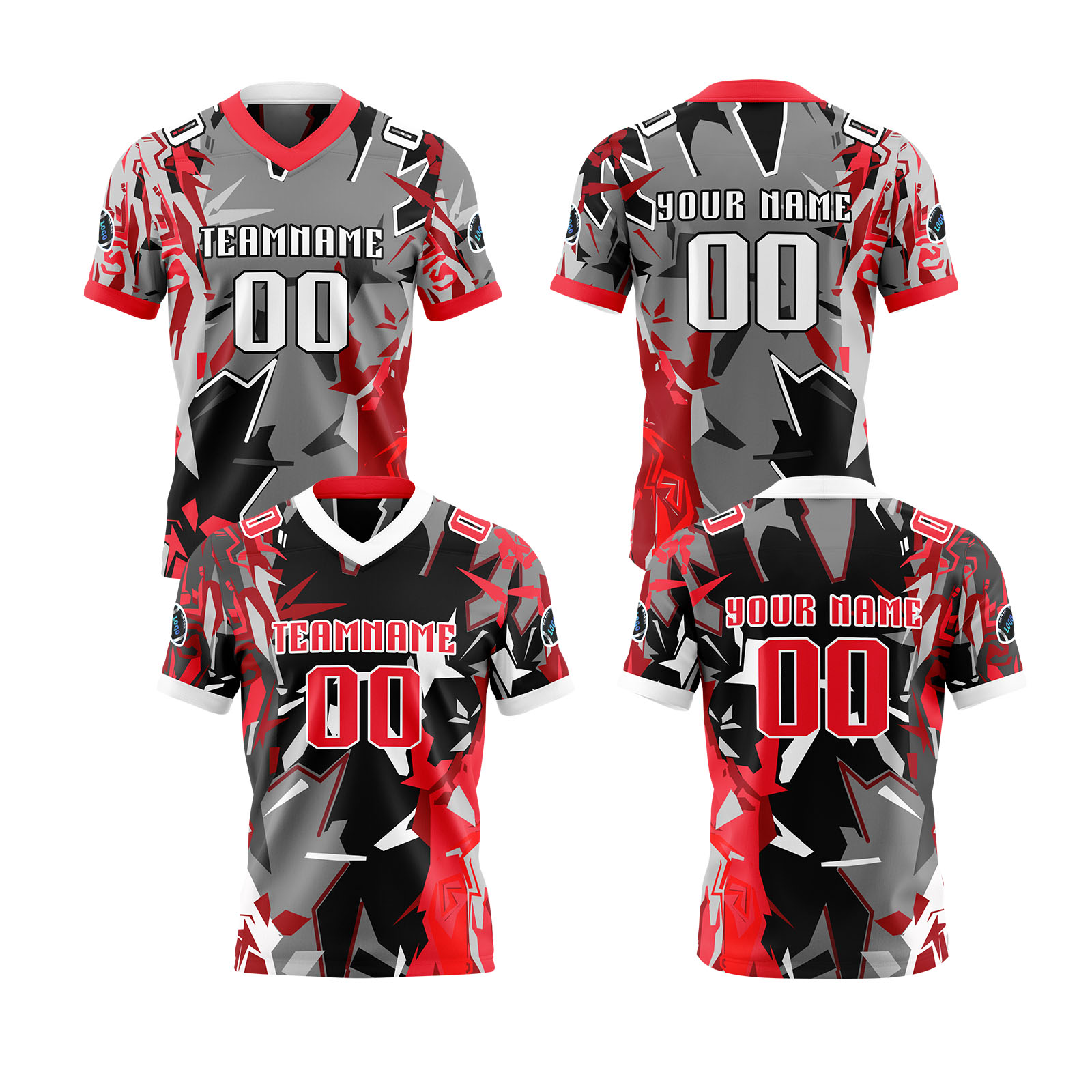 Custom Red Gray Reversible Football Jersey Personalized Gradient Football Shirts for Men Printed Team Name Number Logo