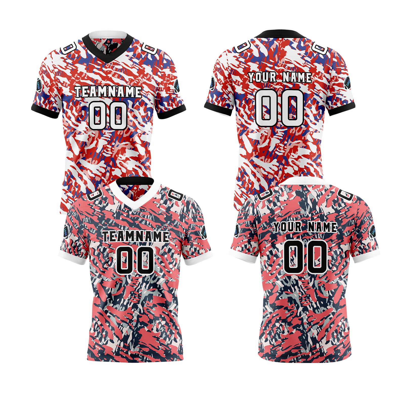 Custom Red Blue Reversible Football Jersey Personalized Gradient Football Shirts for Men Printed Team Name Number Logo