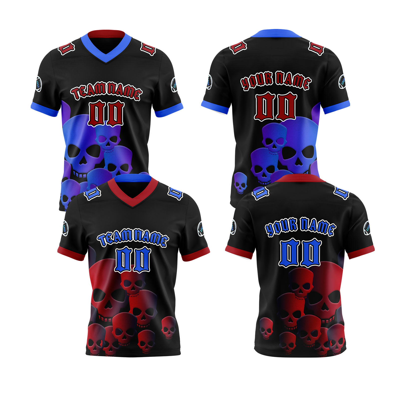 Custom Black Blue Reversible Football Jersey Personalized Gradient Football Shirts for Men Printed Team Name Number Logo