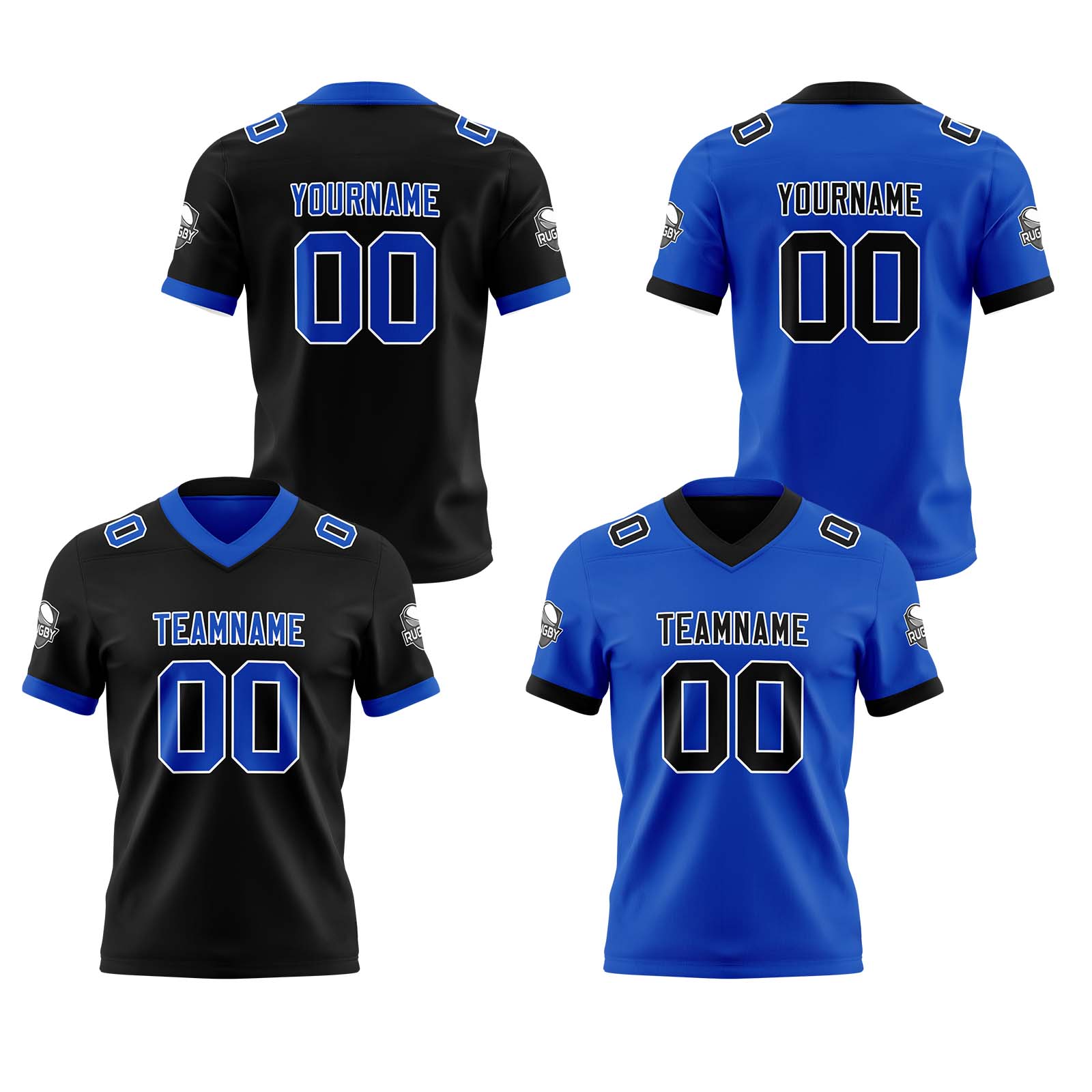 Custom Black Royal Reversible Football Jersey Personalized Gradient Football Shirts for Men Printed Team Name Number Logo