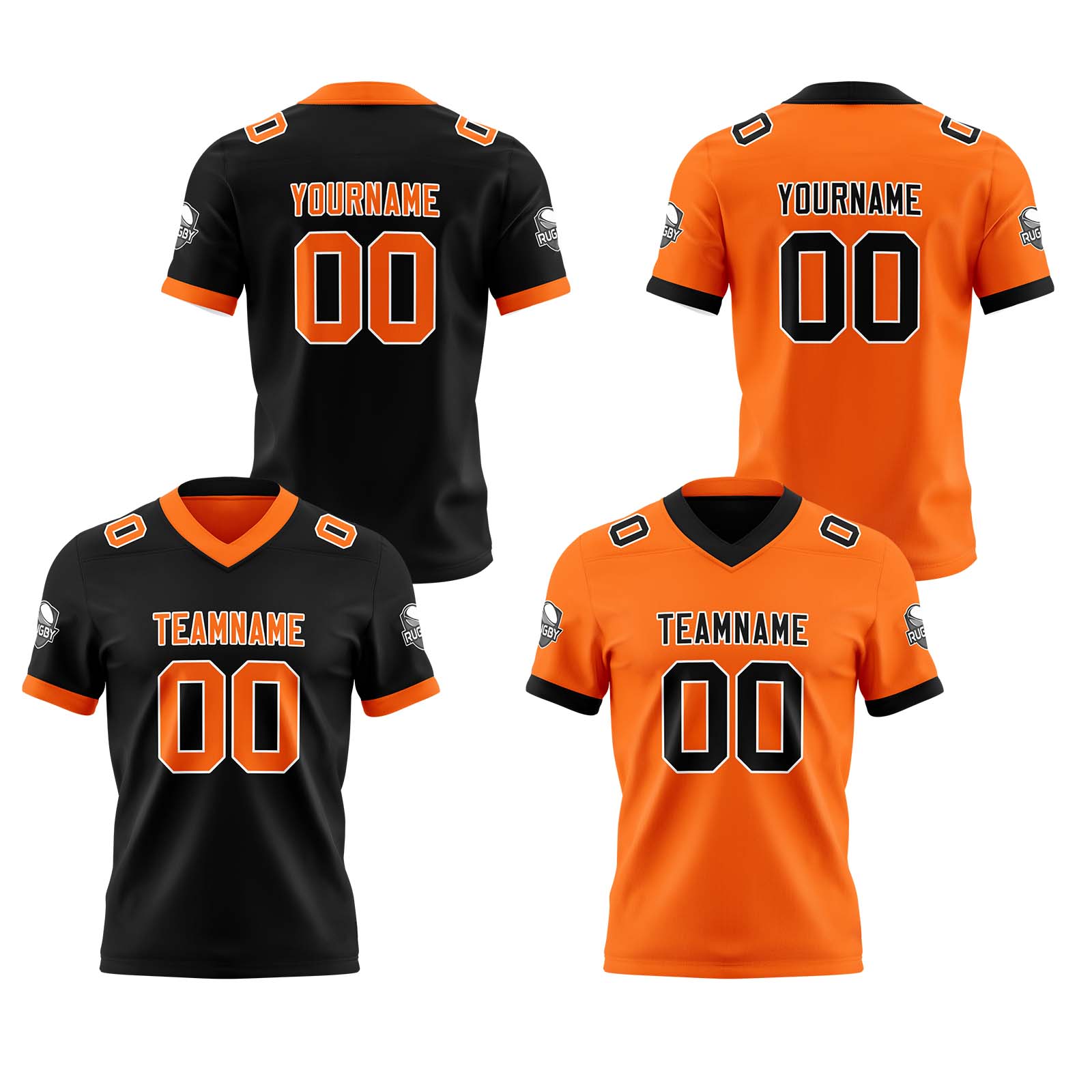 Custom Black Orange Reversible Football Jersey Personalized Gradient Football Shirts for Men Printed Team Name Number Logo