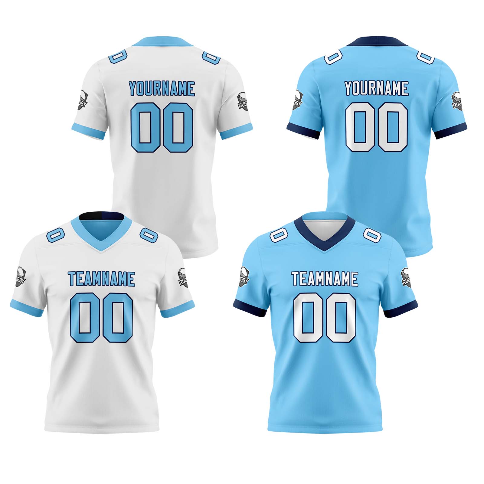 Custom White Light Blue Reversible Football Jersey Personalized Gradient Football Shirts for Men Printed Team Name Number Logo