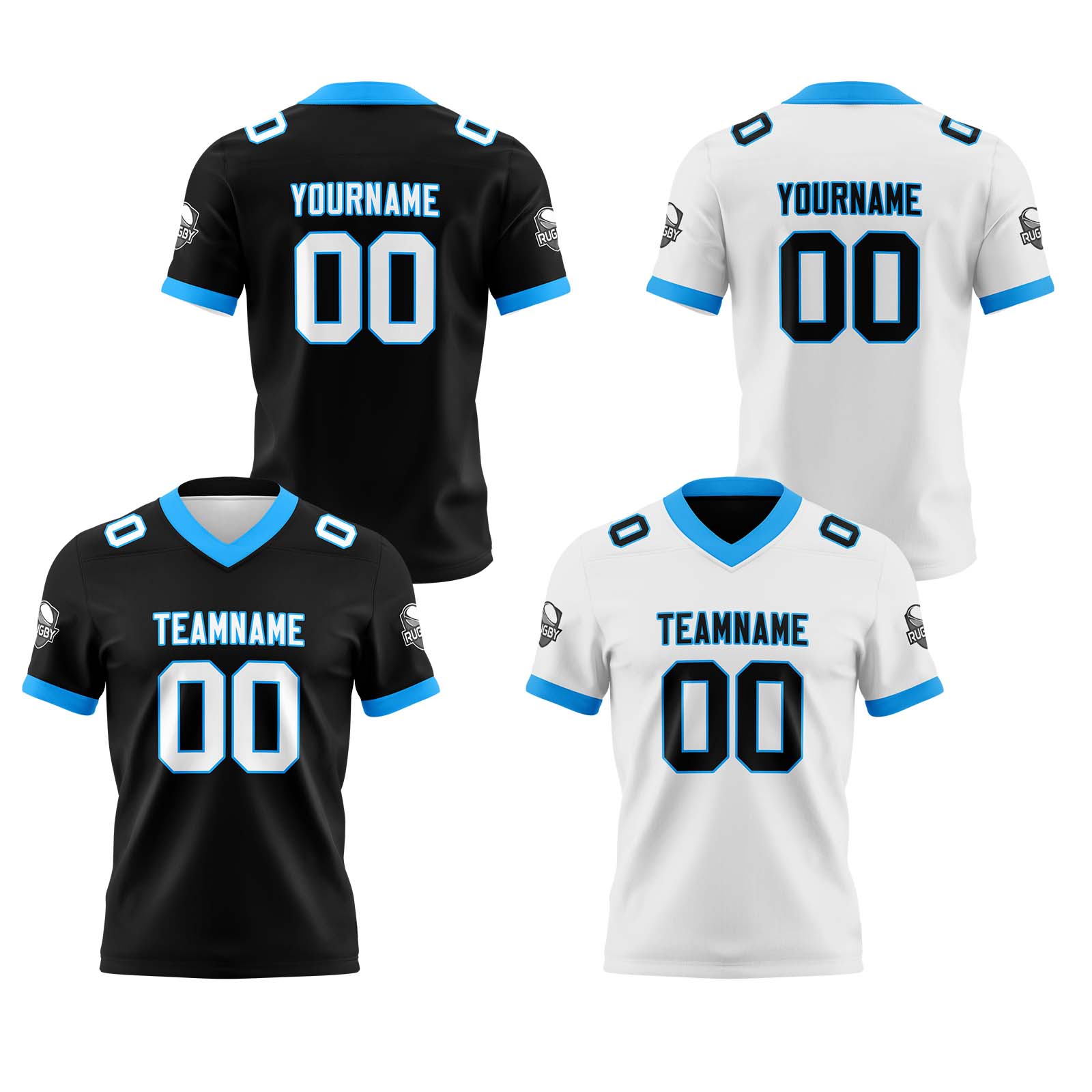 Custom Black White Blue Reversible Football Jersey Personalized Gradient Football Shirts for Men Printed Team Name Number Logo