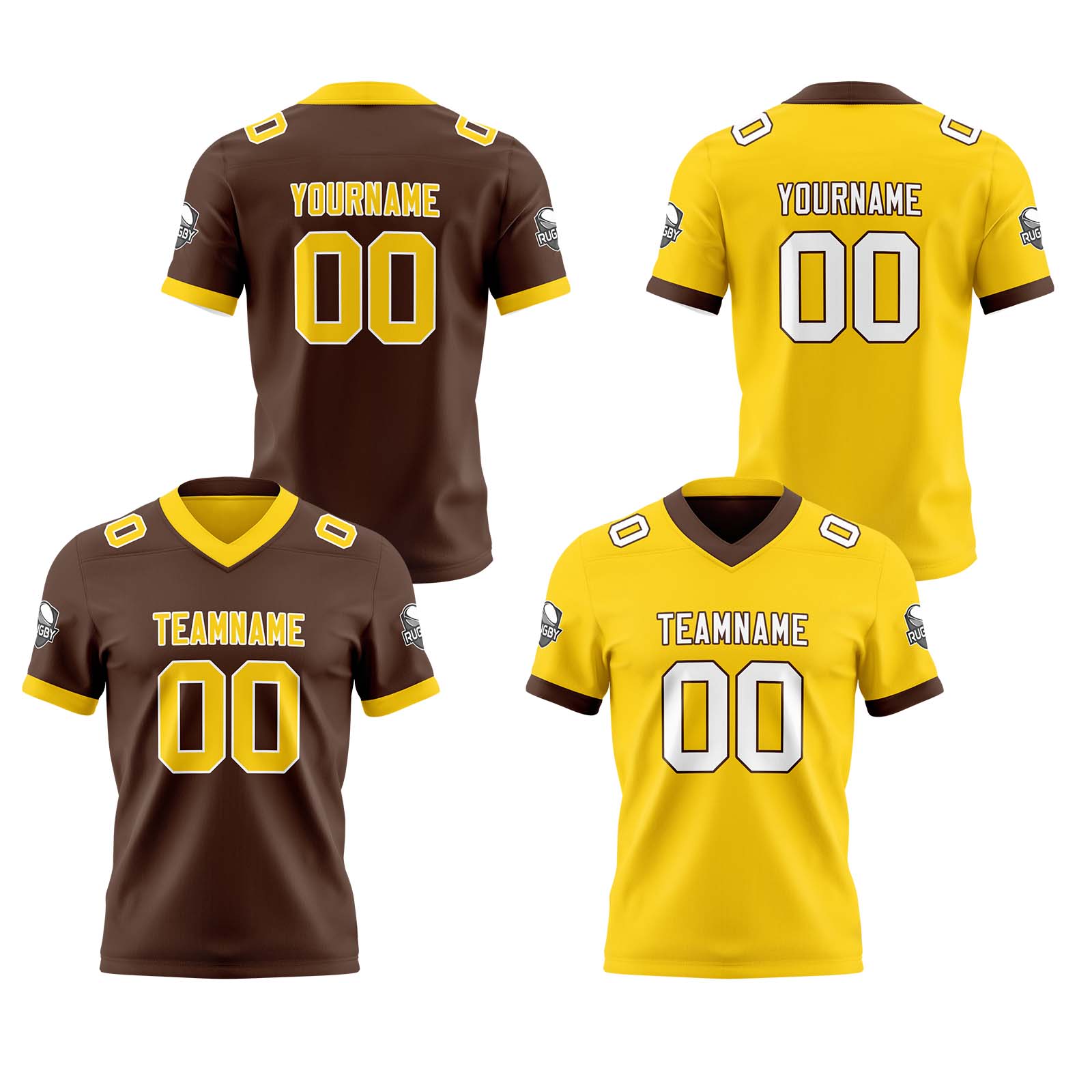 Custom Brown Yellow  Reversible Football Jersey Personalized Gradient Football Shirts for Men Printed Team Name Number Logo