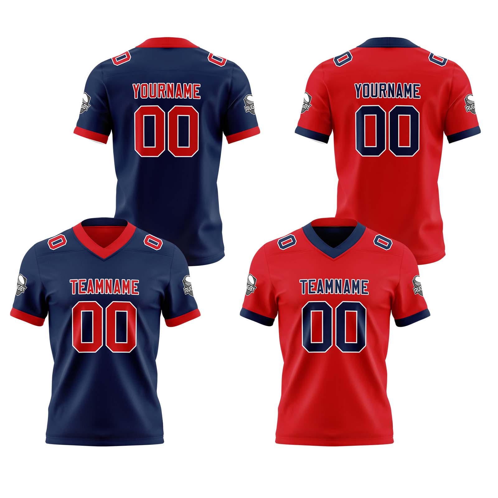 Custom Navy Red Reversible Football Jersey Personalized Gradient Football Shirts for Men Printed Team Name Number Logo