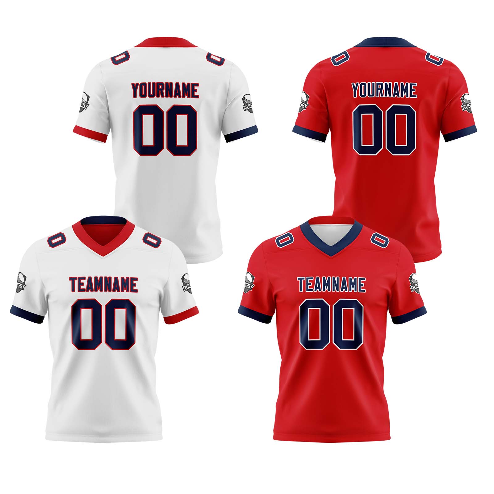 Custom White Red Navy Reversible Football Jersey Personalized Gradient Football Shirts for Men Printed Team Name Number Logo