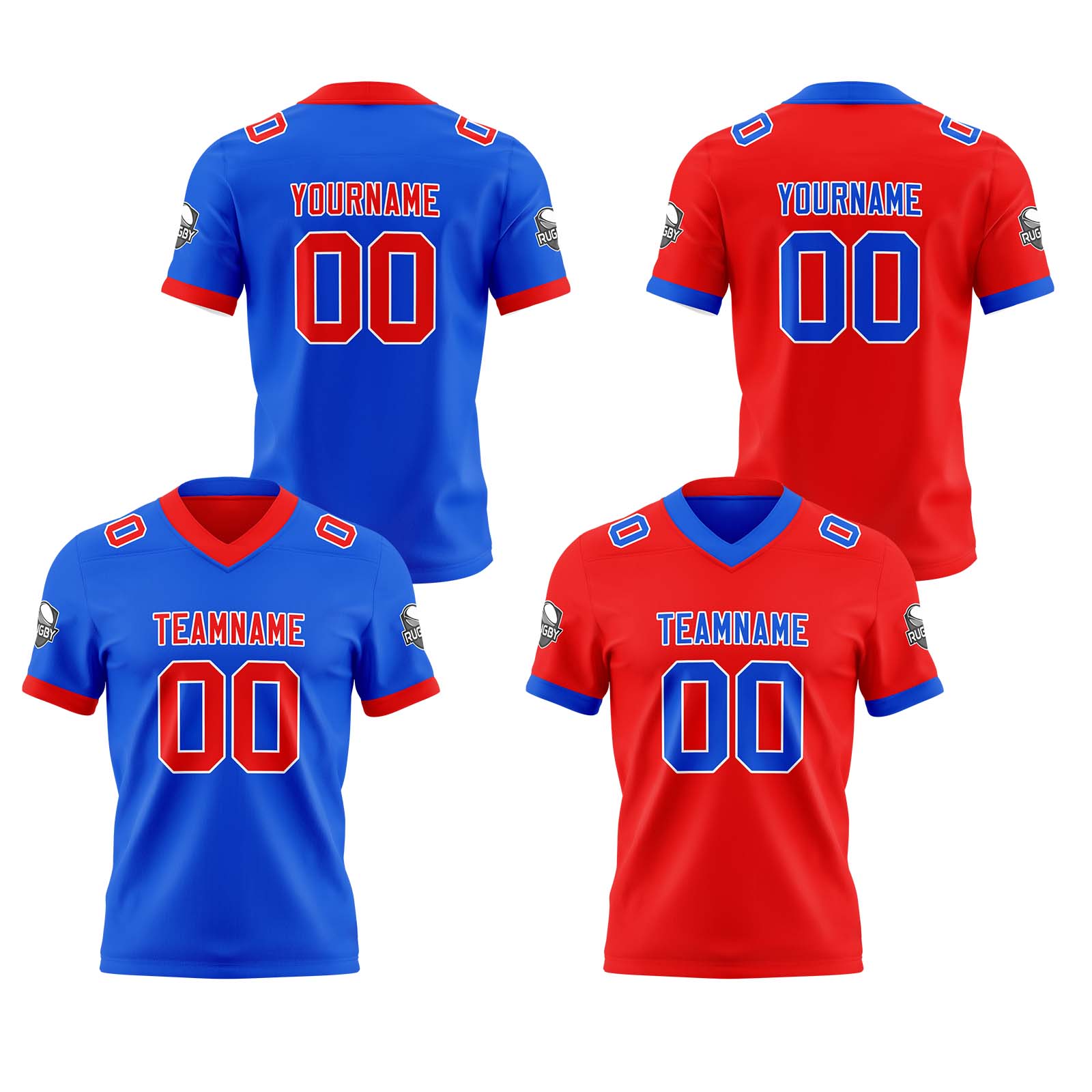 Custom Blue Red Reversible Football Jersey Personalized Gradient Football Shirts for Men Printed Team Name Number Logo
