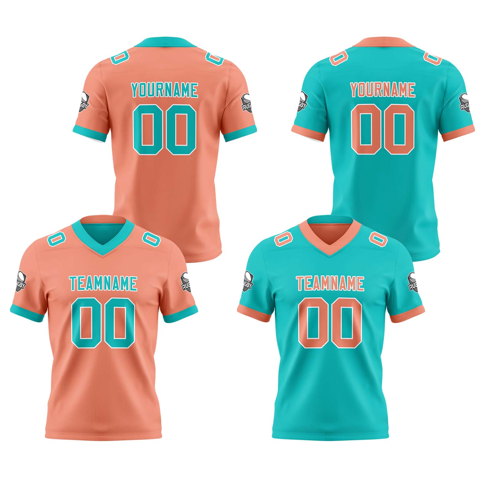 Custom Light Orange Teal Reversible Football Jersey Personalized Gradient Football Shirts for Men Printed Team Name Number Logo