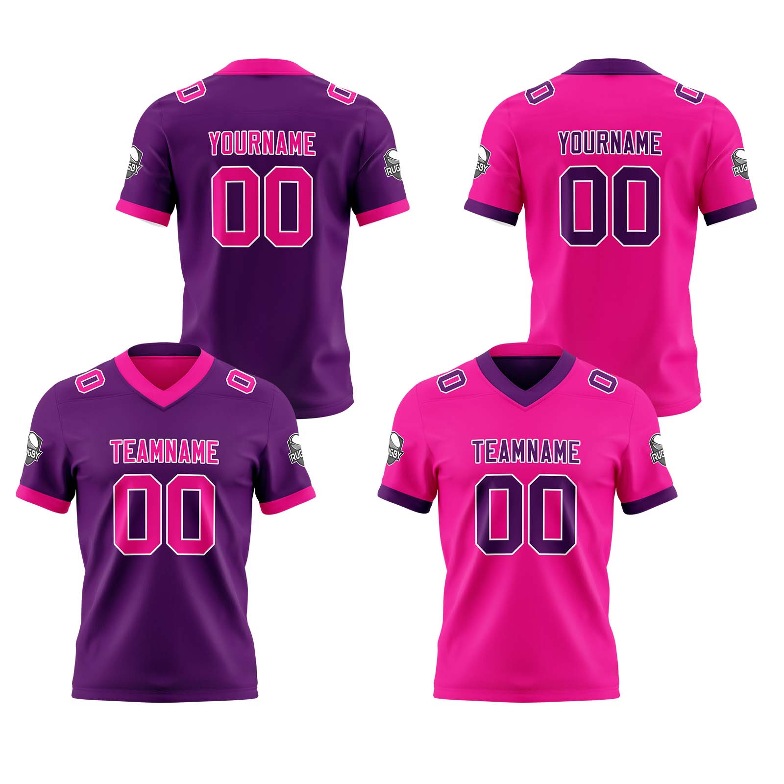 Custom Dark Purple Pink Reversible Football Jersey Personalized Gradient Football Shirts for Men Printed Team Name Number Logo