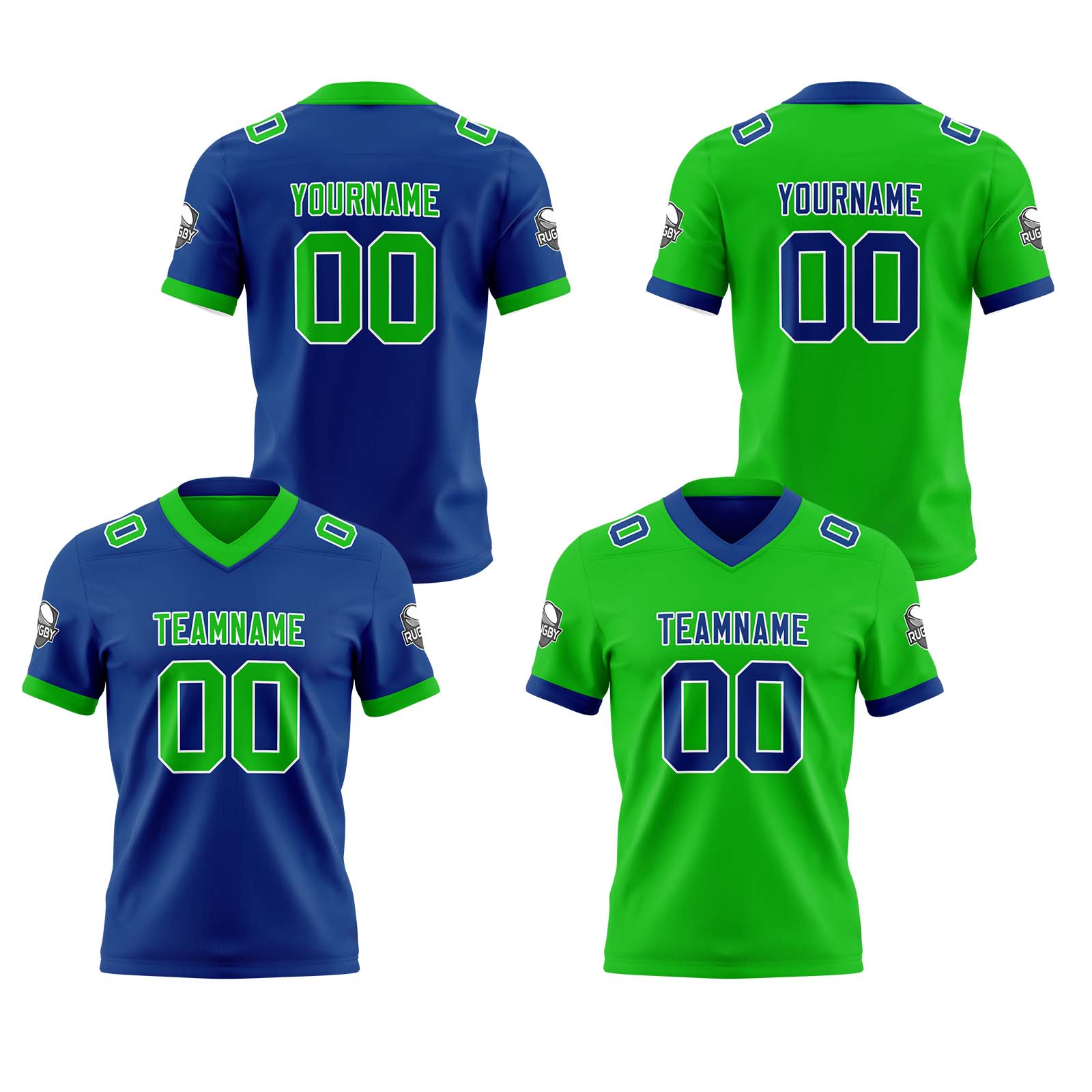 Custom Blue Green Reversible Football Jersey Personalized Gradient Football Shirts for Men Printed Team Name Number Logo