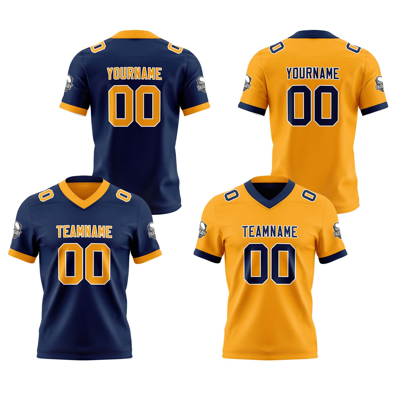 Custom Navy Orange Yellow Reversible Football Jersey Personalized Gradient Football Shirts for Men Printed Team Name Number Logo