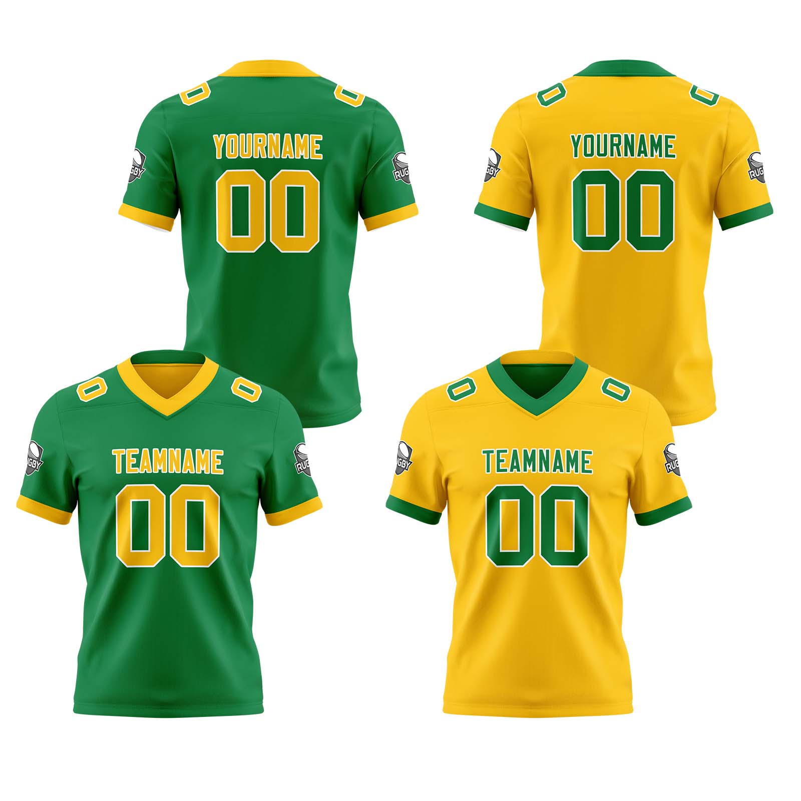 Custom Green Yellow Reversible Football Jersey Personalized Gradient Football Shirts for Men Printed Team Name Number Logo
