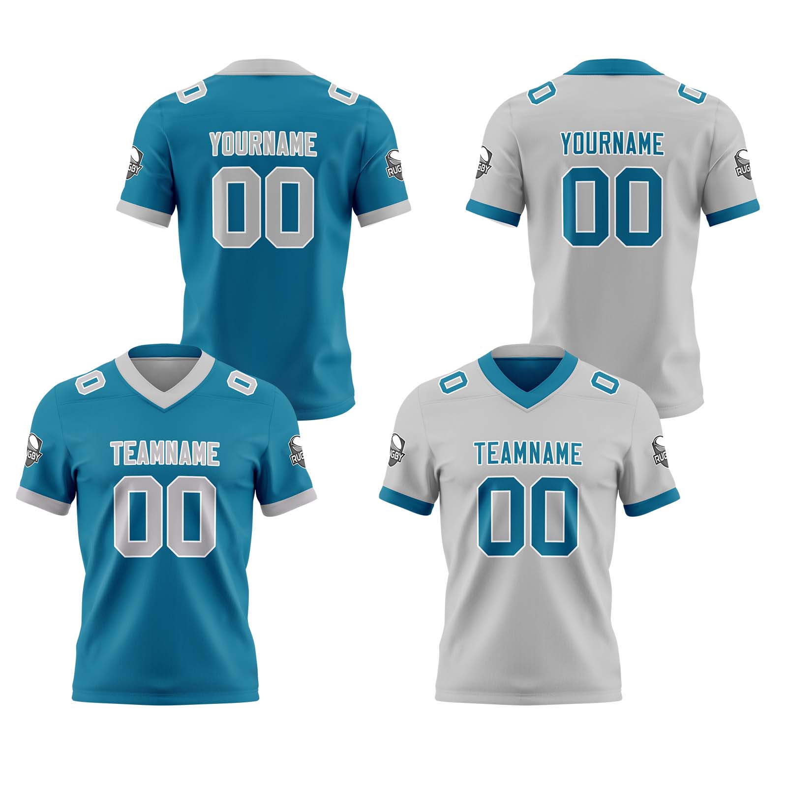 Custom Aqua Grey Reversible Football Jersey Personalized Gradient Football Shirts for Men Printed Team Name Number Logo