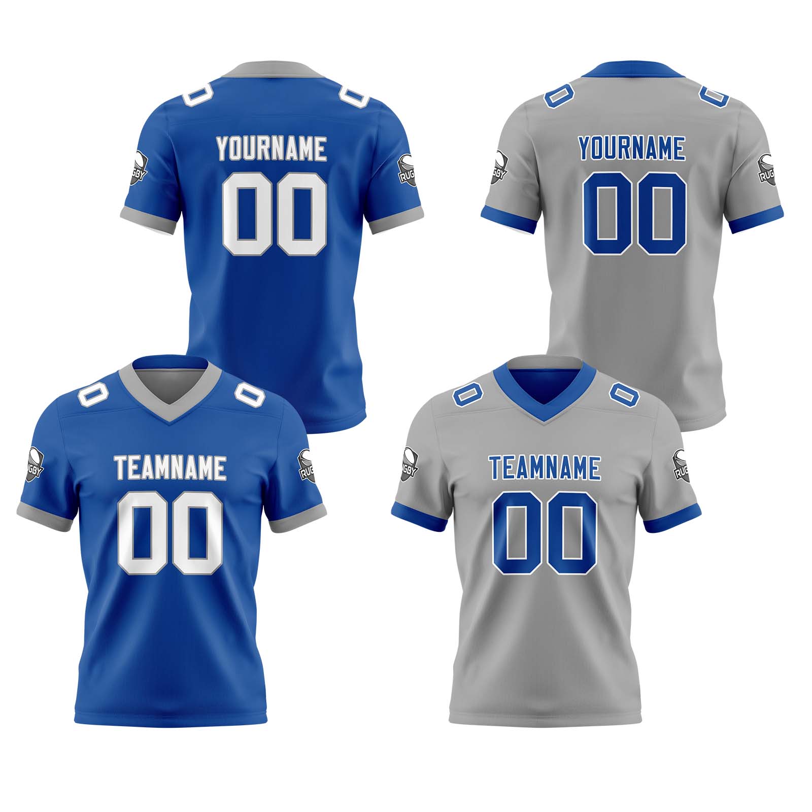 Custom Royal Grey Reversible Football Jersey Personalized Gradient Football Shirts for Men Printed Team Name Number Logo