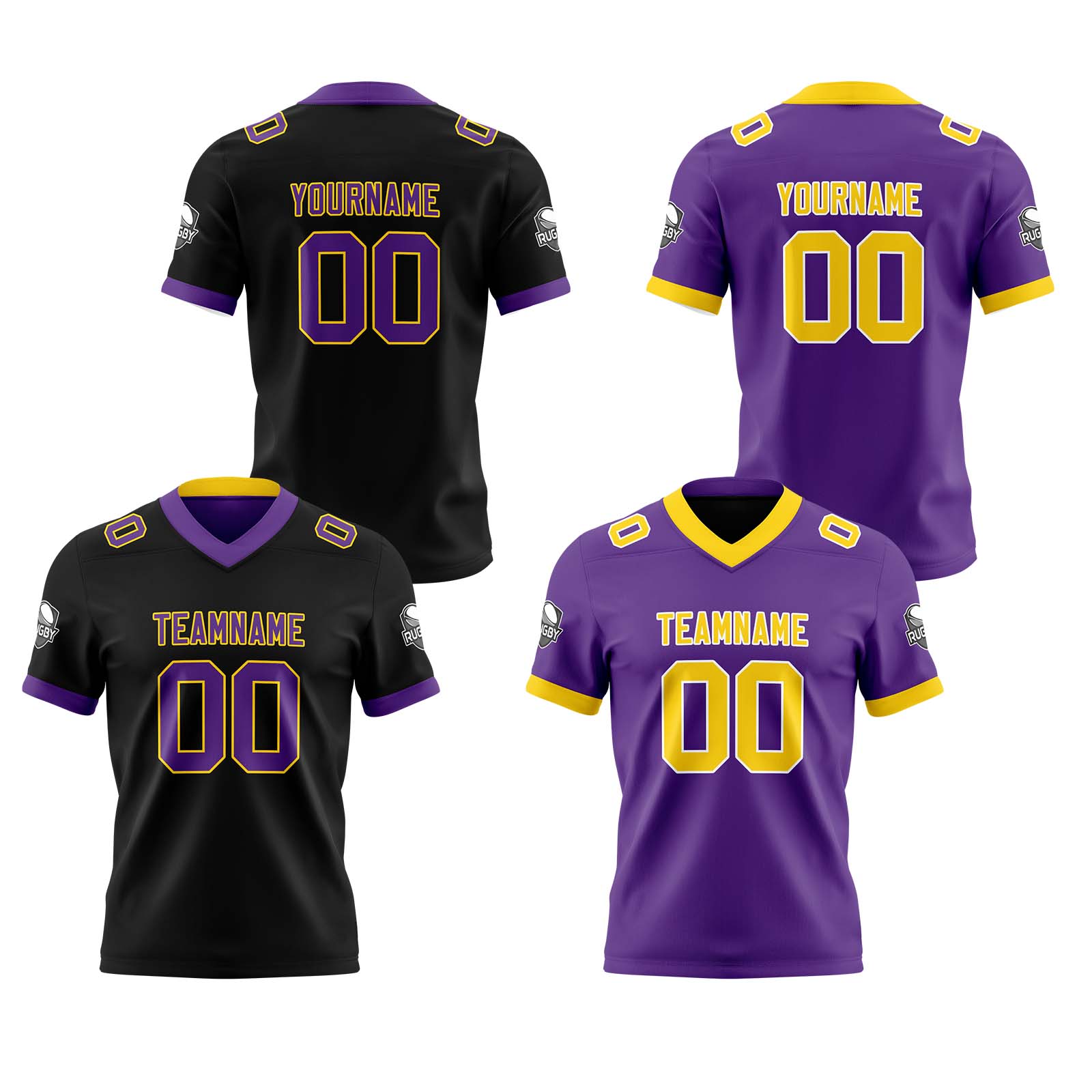 Custom Black Purple Yellow Reversible Football Jersey Personalized Gradient Football Shirts for Men Printed Team Name Number Logo