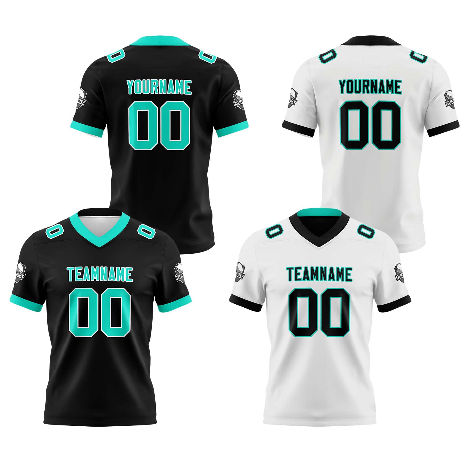Custom Black White Teal Reversible Football Jersey Personalized Gradient Football Shirts for Men Printed Team Name Number Logo