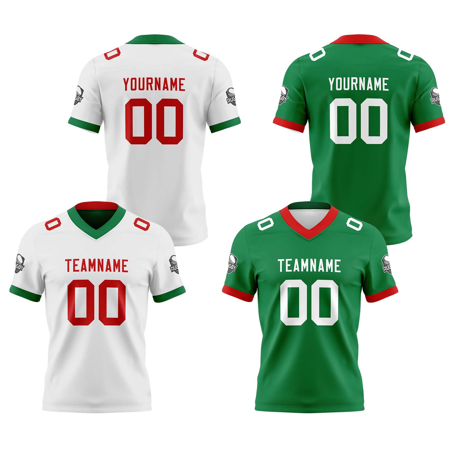 Custom White Green Red Reversible Football Jersey Personalized Gradient Football Shirts for Men Printed Team Name Number Logo