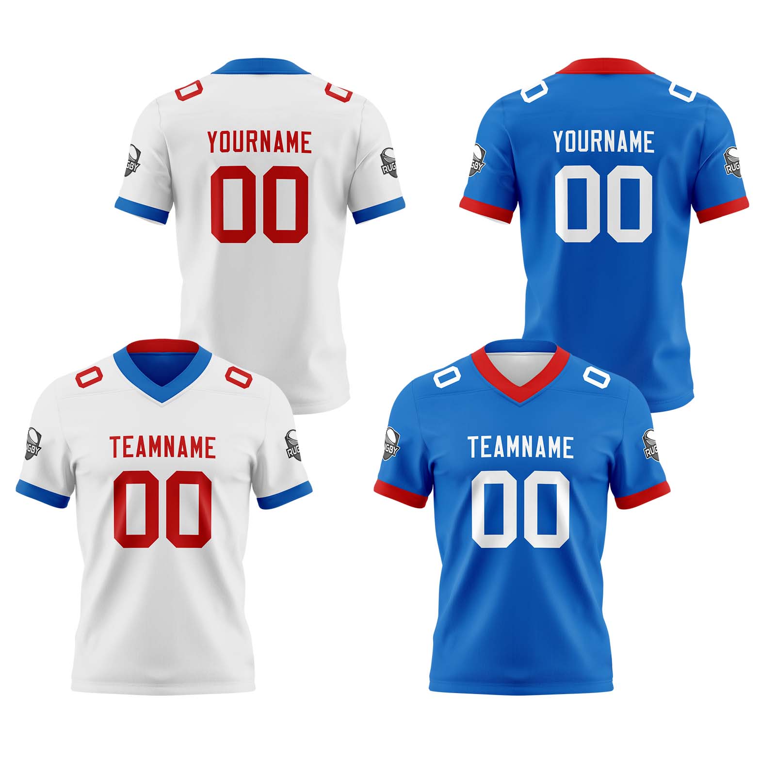 Custom White Blue Red Reversible Football Jersey Personalized Gradient Football Shirts for Men Printed Team Name Number Logo