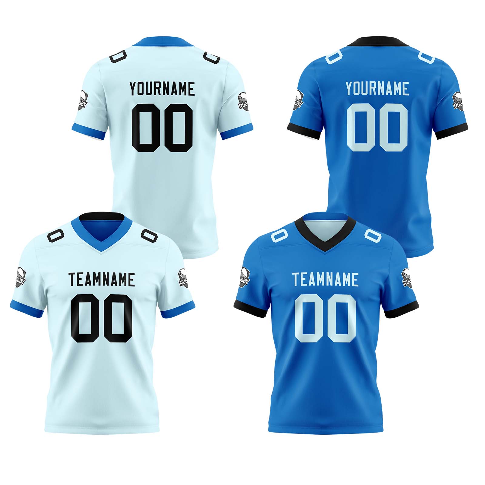 Custom Light Blue Blue Reversible Football Jersey Personalized Gradient Football Shirts for Men Printed Team Name Number Logo