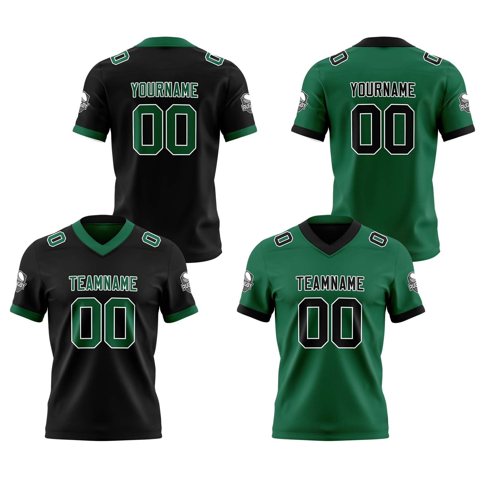 Custom Black Green Reversible Football Jersey Personalized Gradient Football Shirts for Men Printed Team Name Number Logo