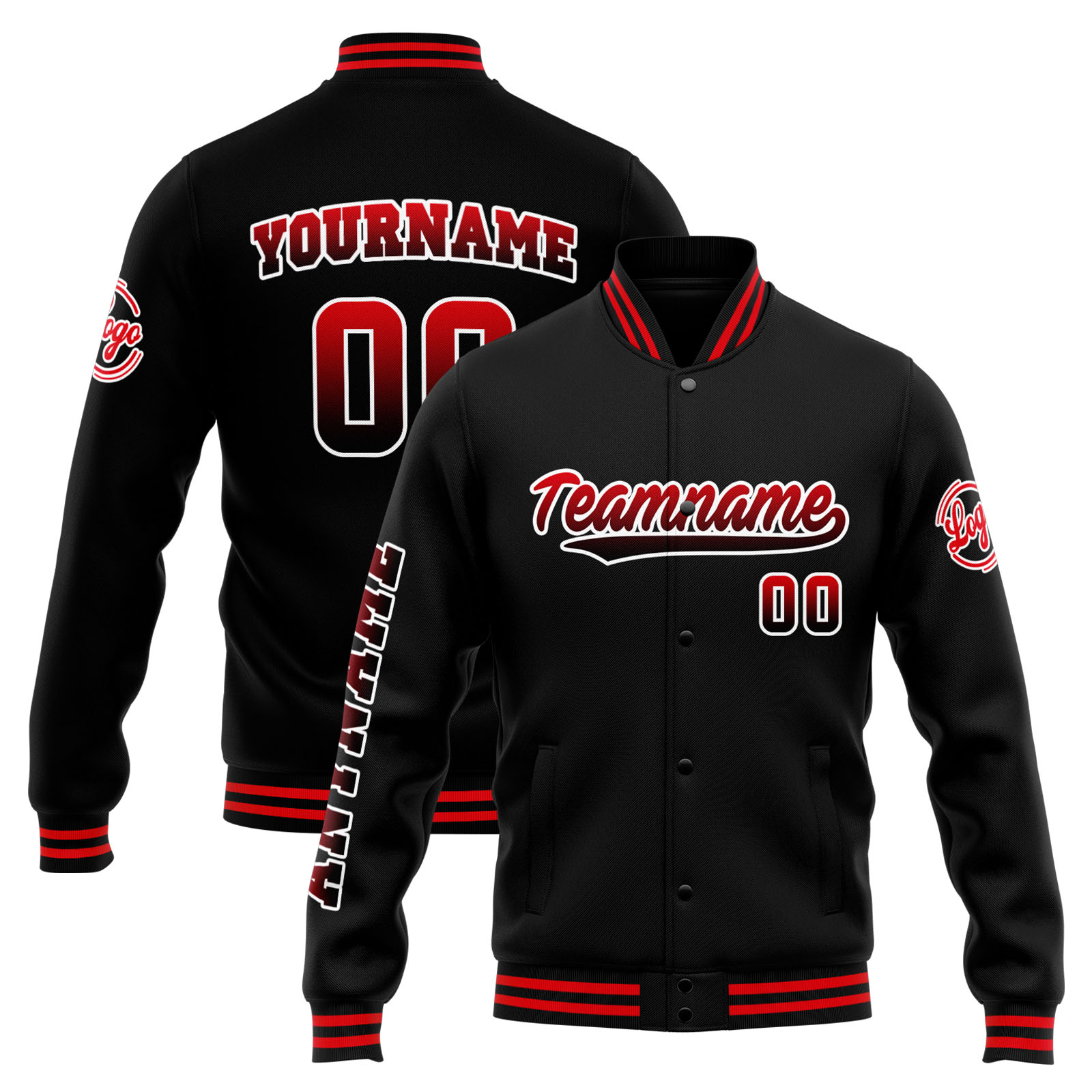 Custom Black Red Varsity Jacket for Men Women and Youth with Personalized Letterman Jacket 