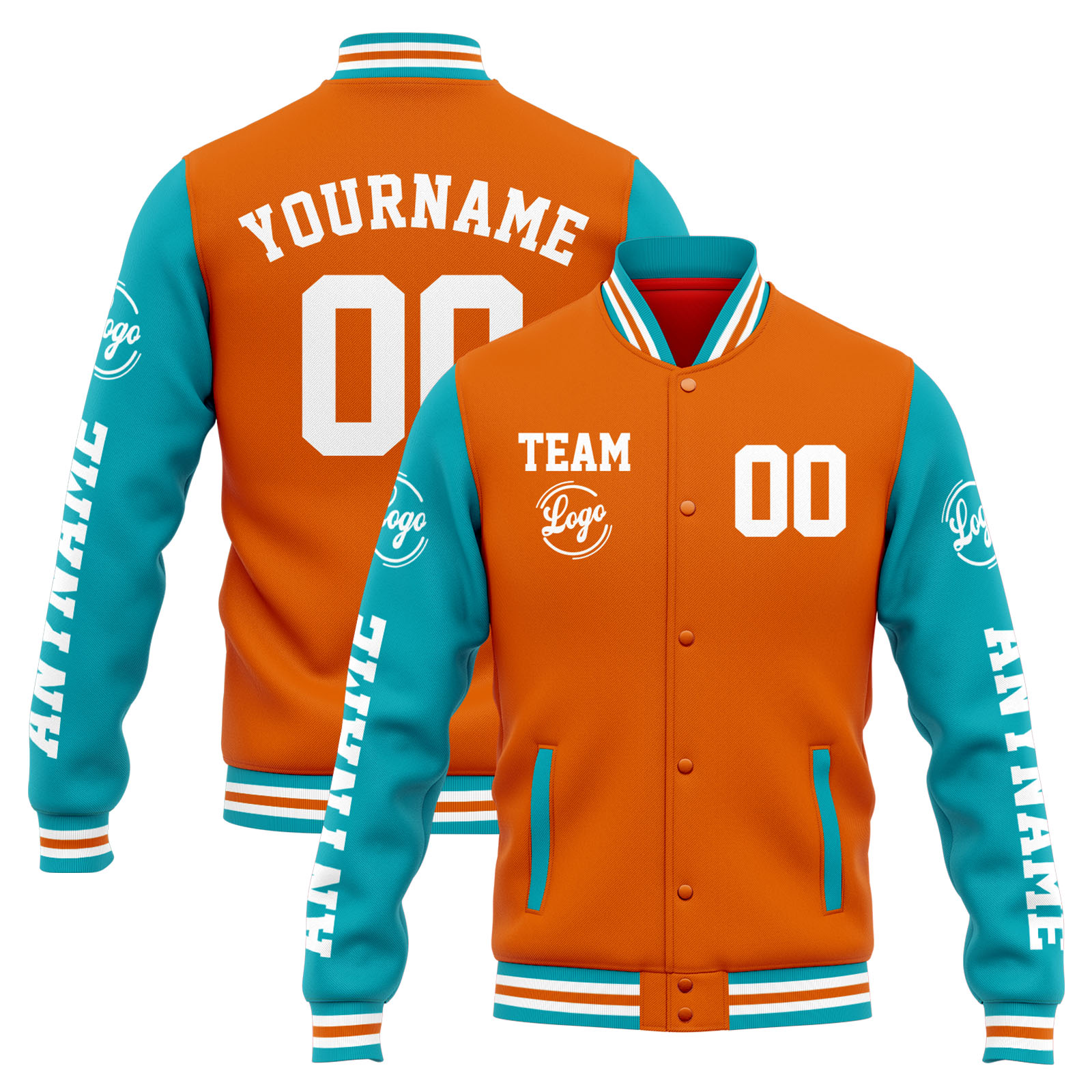 Custom Orange Teal Varsity Jacket for Men Women and Youth with Personalized Letterman Jacket 