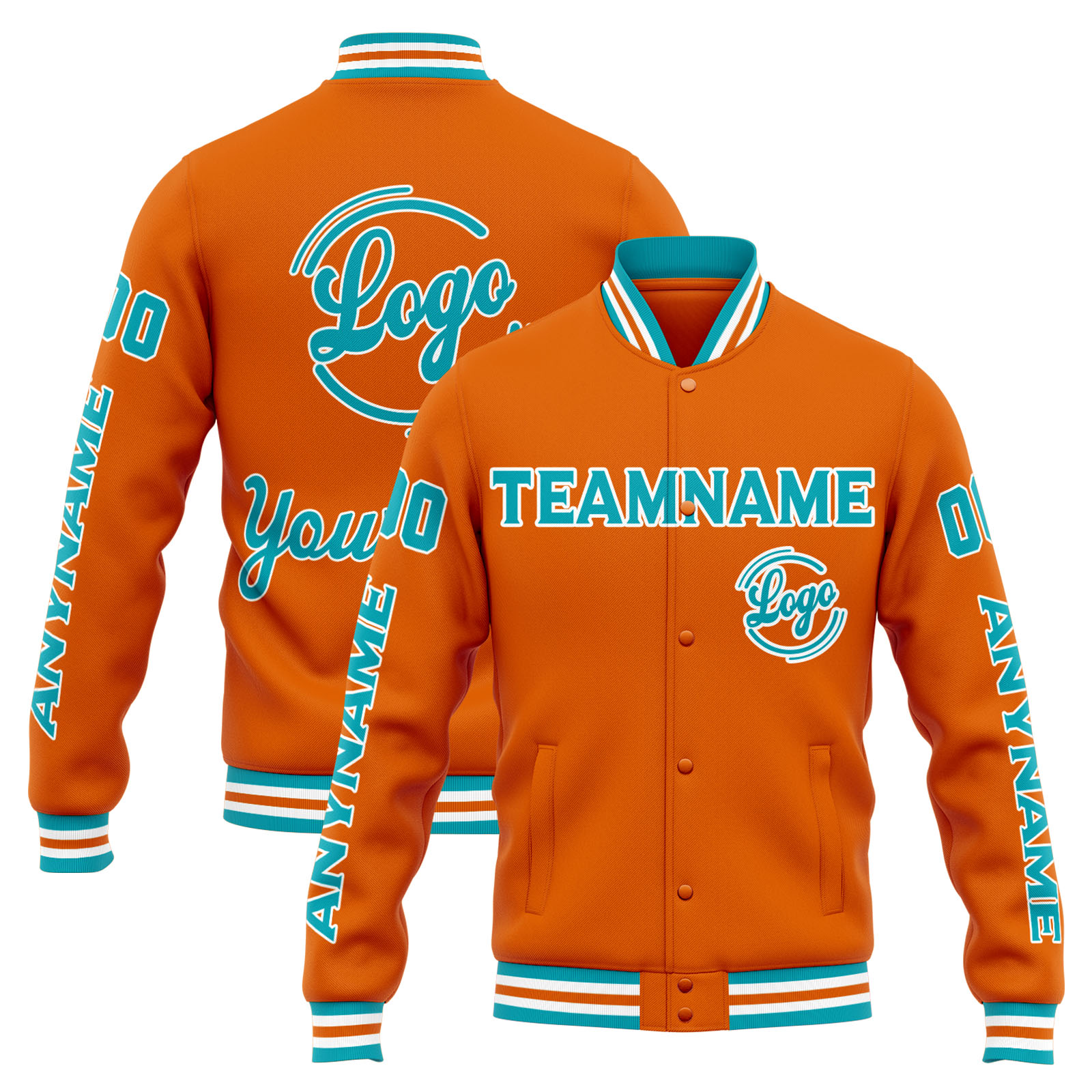 Custom Orange Teal Varsity Jacket for Men Women and Youth with Personalized Letterman Jacket 